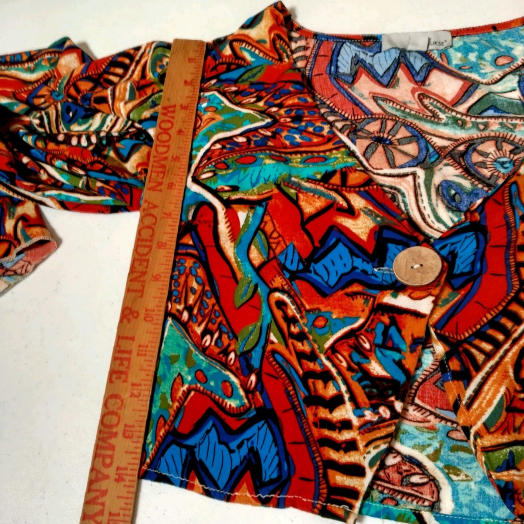 Bell VINTAGE LUUKSE Womens Cropped Blouse S Long Bell Sleeve Abstract Psychedelic Boho Festival Size S / US 4 / IT 40 - 5 Thumbnail