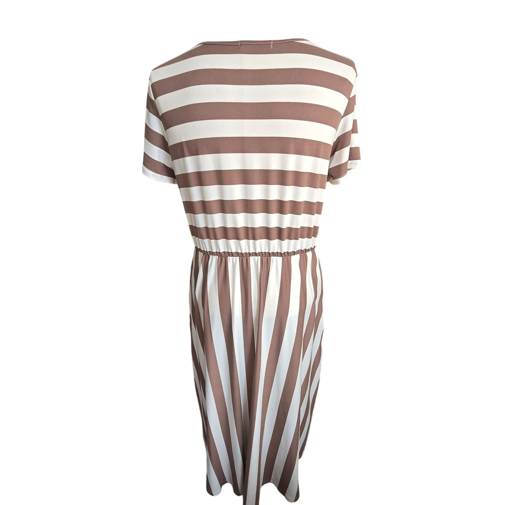 Other Striped Brown & White Dress Short Sleeve Casual By Levaca Si Size L / US 10 / IT 46 - 5 Thumbnail