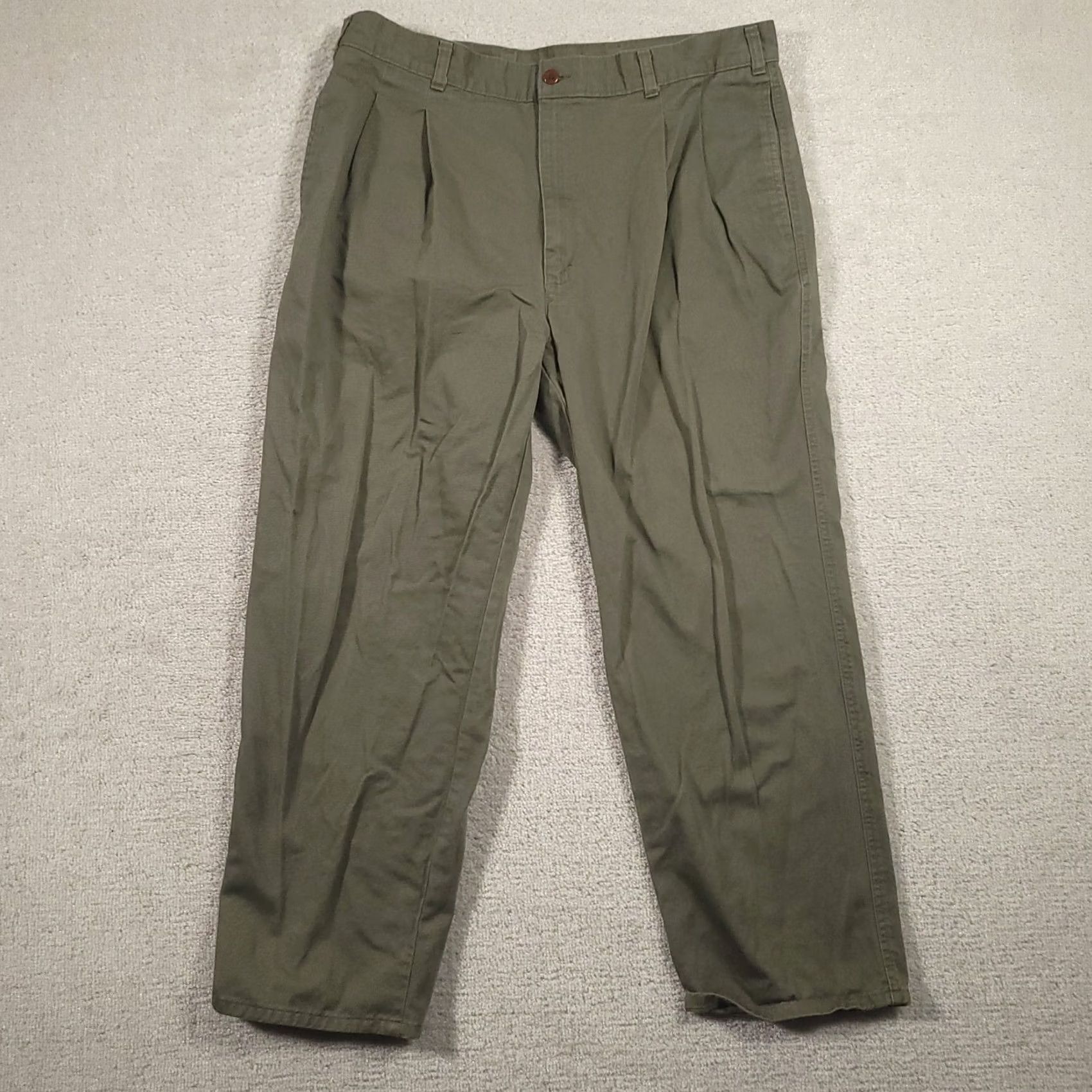 Dockers VINTAGE Dockers Pants Mens 38x29 Olive Green Pleated Baggy Chinos By Levis 90s Size US 38 / EU 54 - 2 Thumbnail
