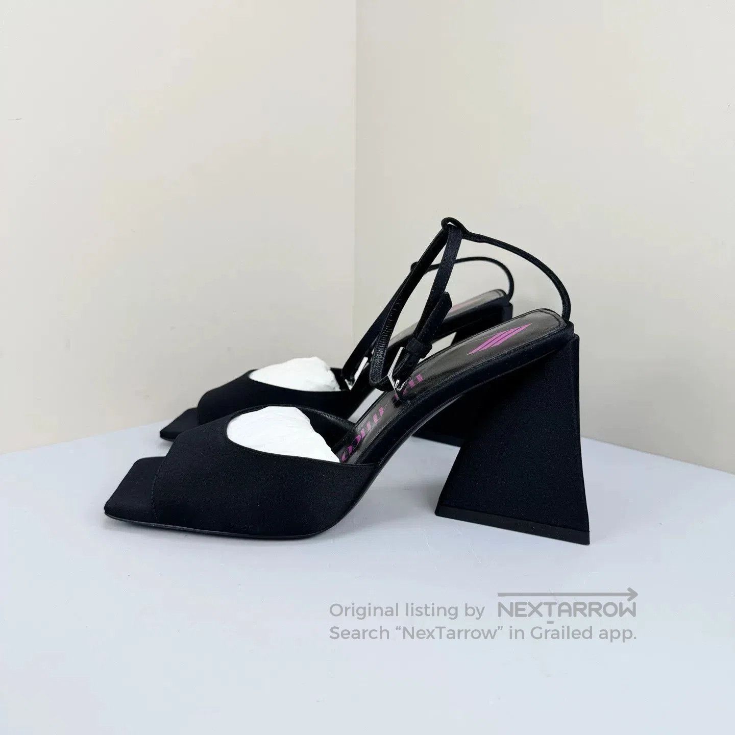 The Attico The Attico Black Satin Triangular Heel High Heels. Size US 6 / IT 36 - 1 Thumbnail