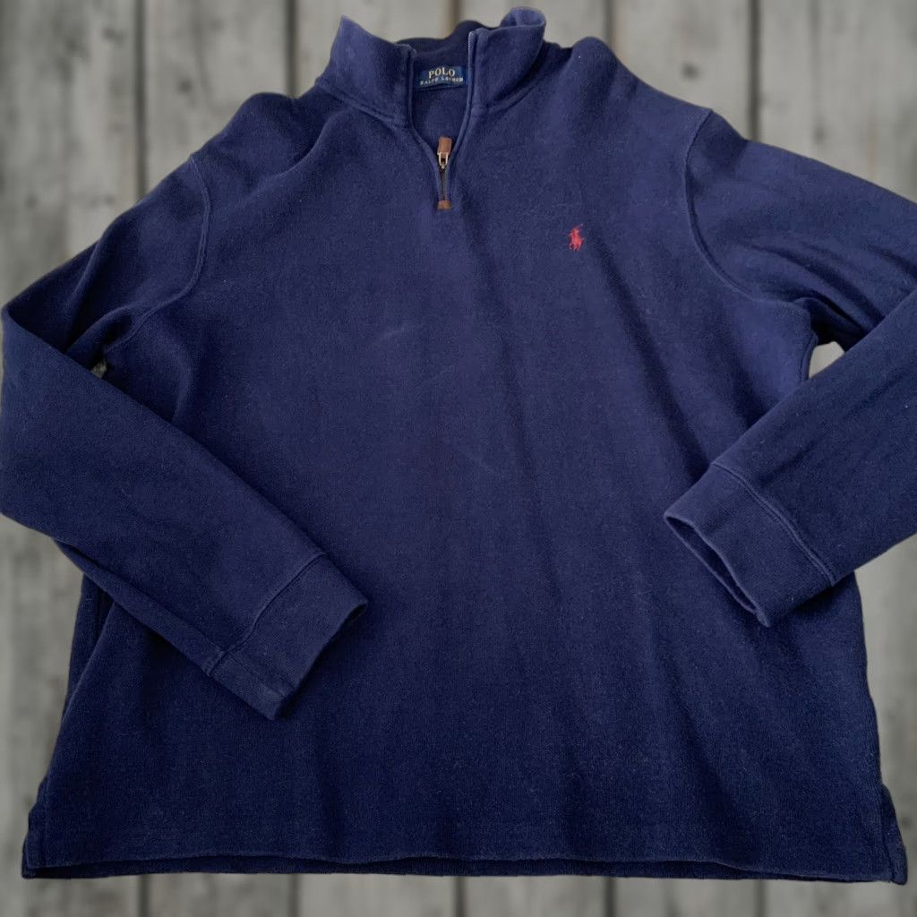 Polo Ralph Lauren POLO Ralph Lauren Estate Rib Sweater Mens XL 1/4 Zip Pullover Blue Cotton Size US XL / EU 56 / 4 - 1 Thumbnail