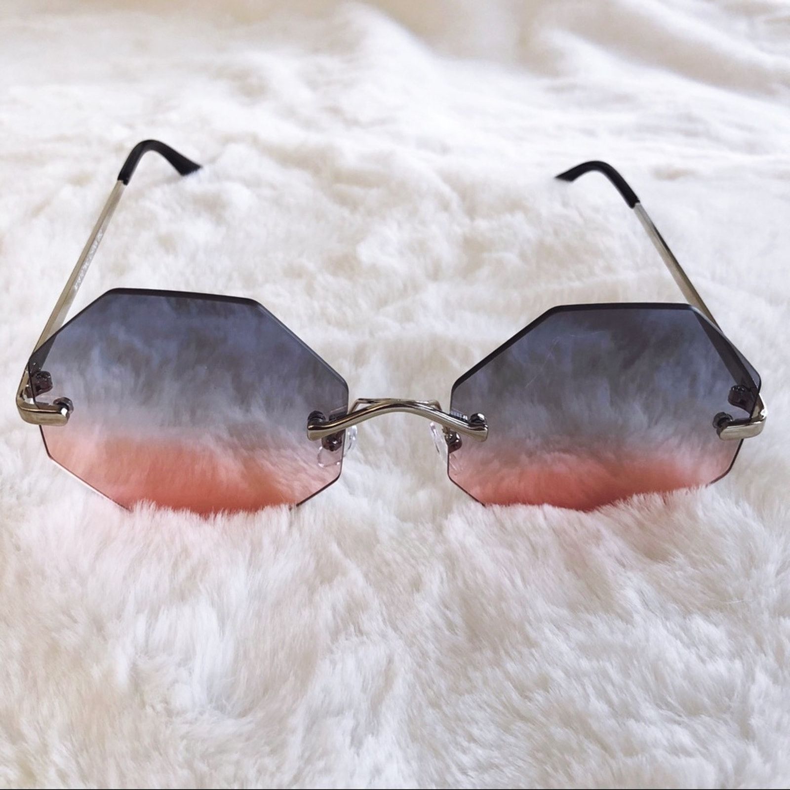 Other Alaiya Blue & Pink Octogonal Ombre Sunglasses Size ONE SIZE - 5 Thumbnail