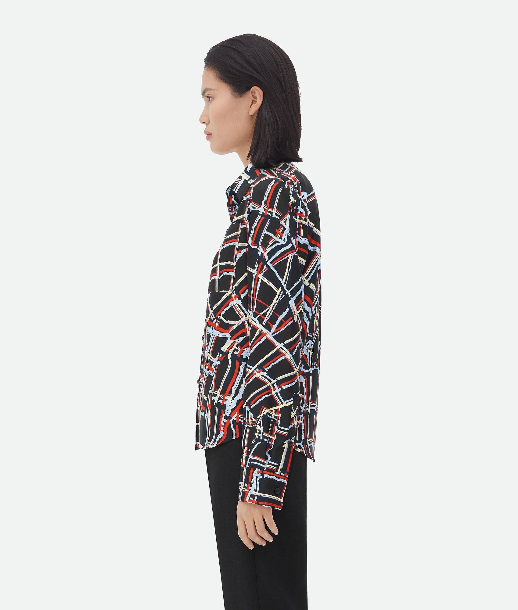 Bottega Veneta o1bcso1str0725 Distorted Check Printed Silk Shirt Multicolor Size M / US 6-8 / IT 42-44 - 2 Thumbnail