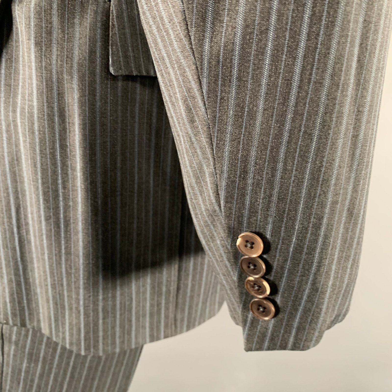 Ermenegildo Zegna ERMENEGILDO ZEGNA Grey Blue Stripe Wool Notch Lapel Suit Size 52L - 4 Thumbnail