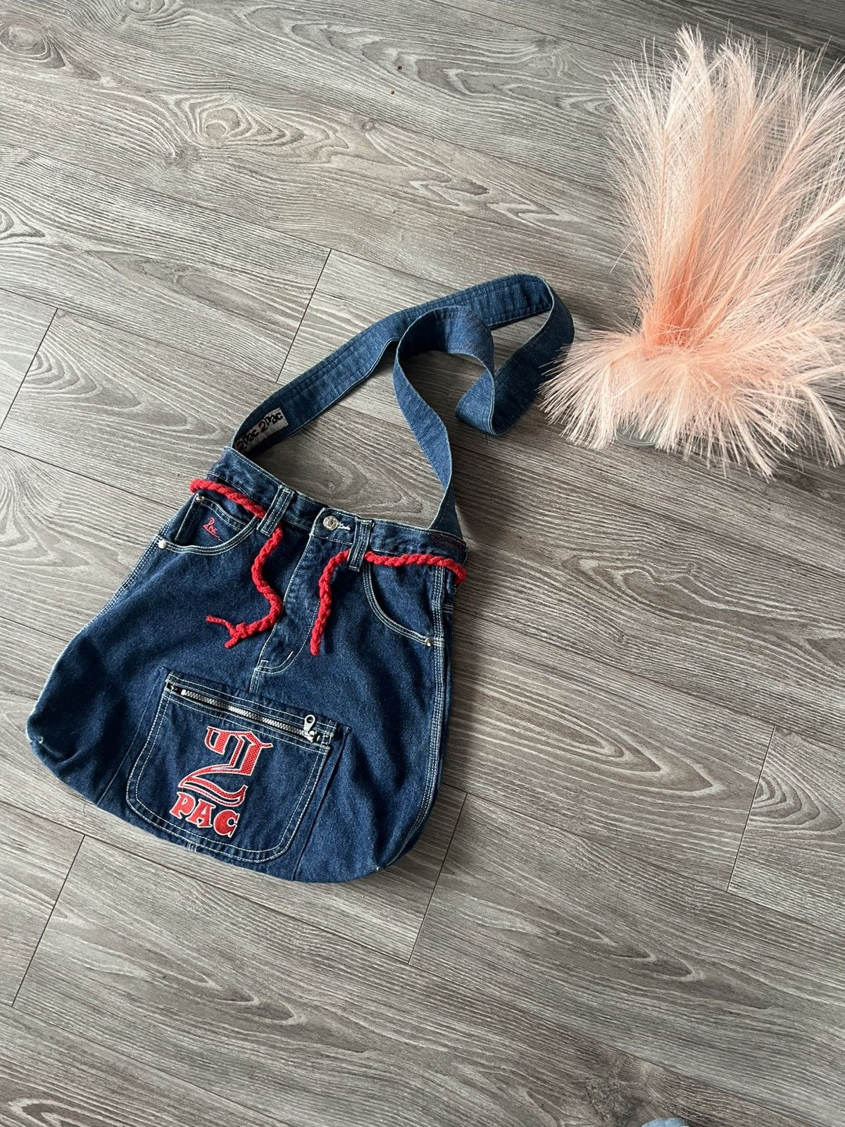 Affliction × Handmade ‼️Vintage Handmade Avant Garde 2Pac Denim Big Logo Sling Bag‼️ Size ONE SIZE - 8 Thumbnail