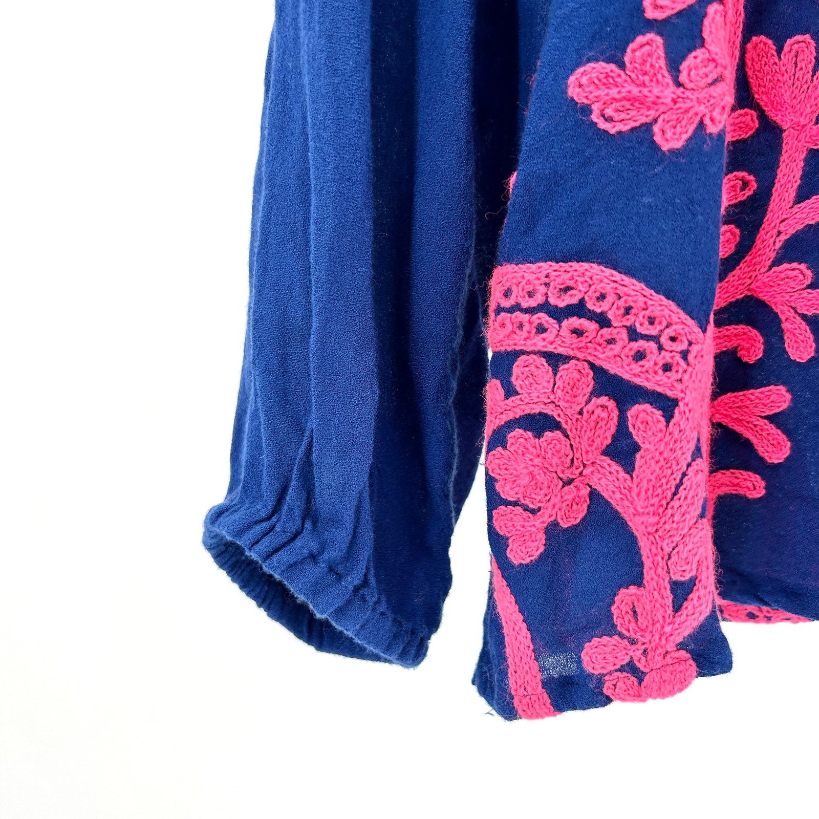 Lilly Pulitzer Navy Blue Pink Embroidered Tassel Peasant Blouse Size S / US 4 / IT 40 - 5 Thumbnail