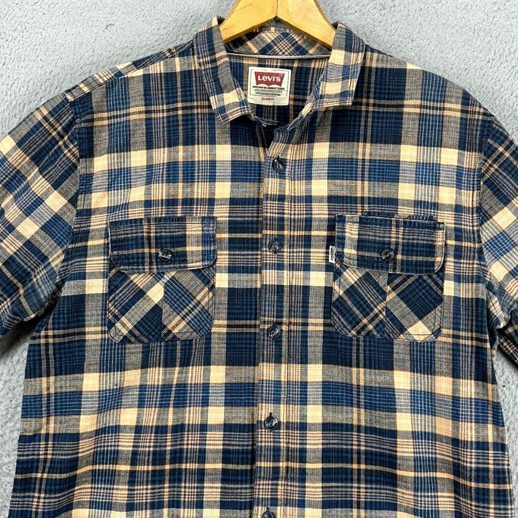 Levi's Levis Button-Up Shirt Mens XL Blue Orange Plaid Flap Pocket White Tab Logo Size US XL / EU 56 / 4 - 2 Thumbnail