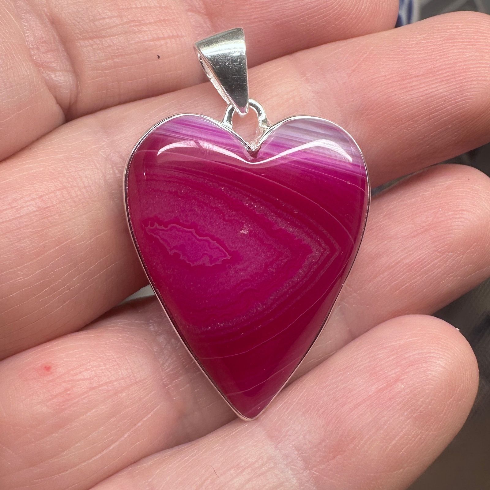 The Unbranded Brand Pink Agate Heart Pendant Sterling Silver Size ONE SIZE - 3 Thumbnail