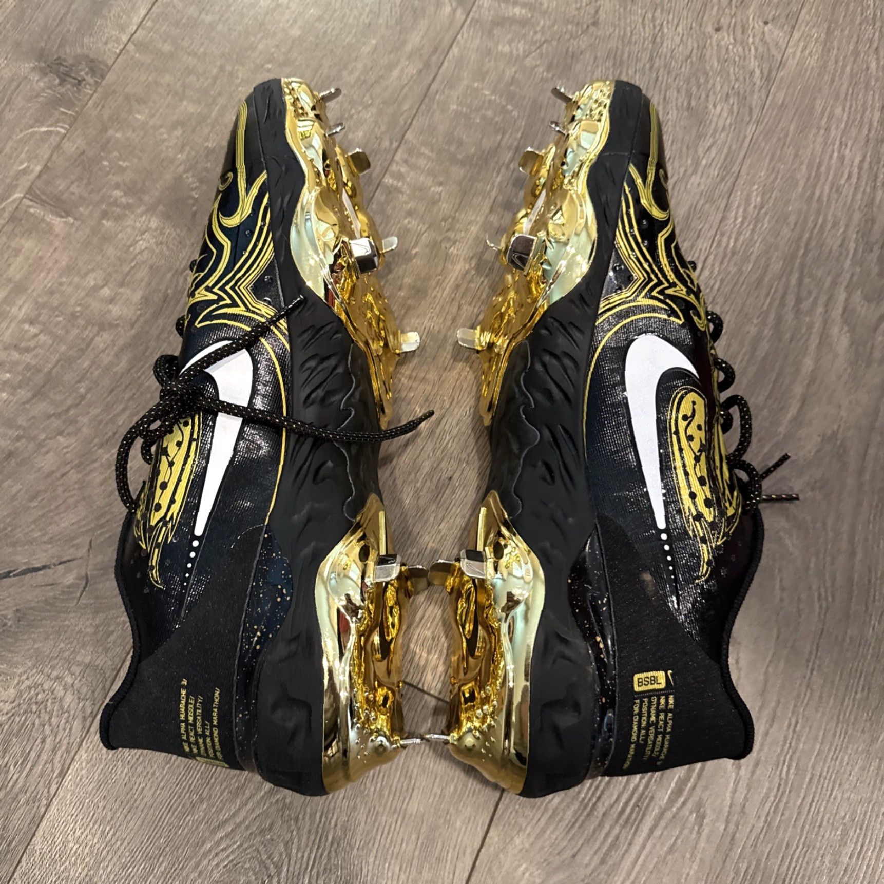 Nike Nike Alpha Huarache Elite 3 Baseball Cleats Mens 13 Black Gold 2023 Athletic Size US 13 / EU 46 - 6 Thumbnail