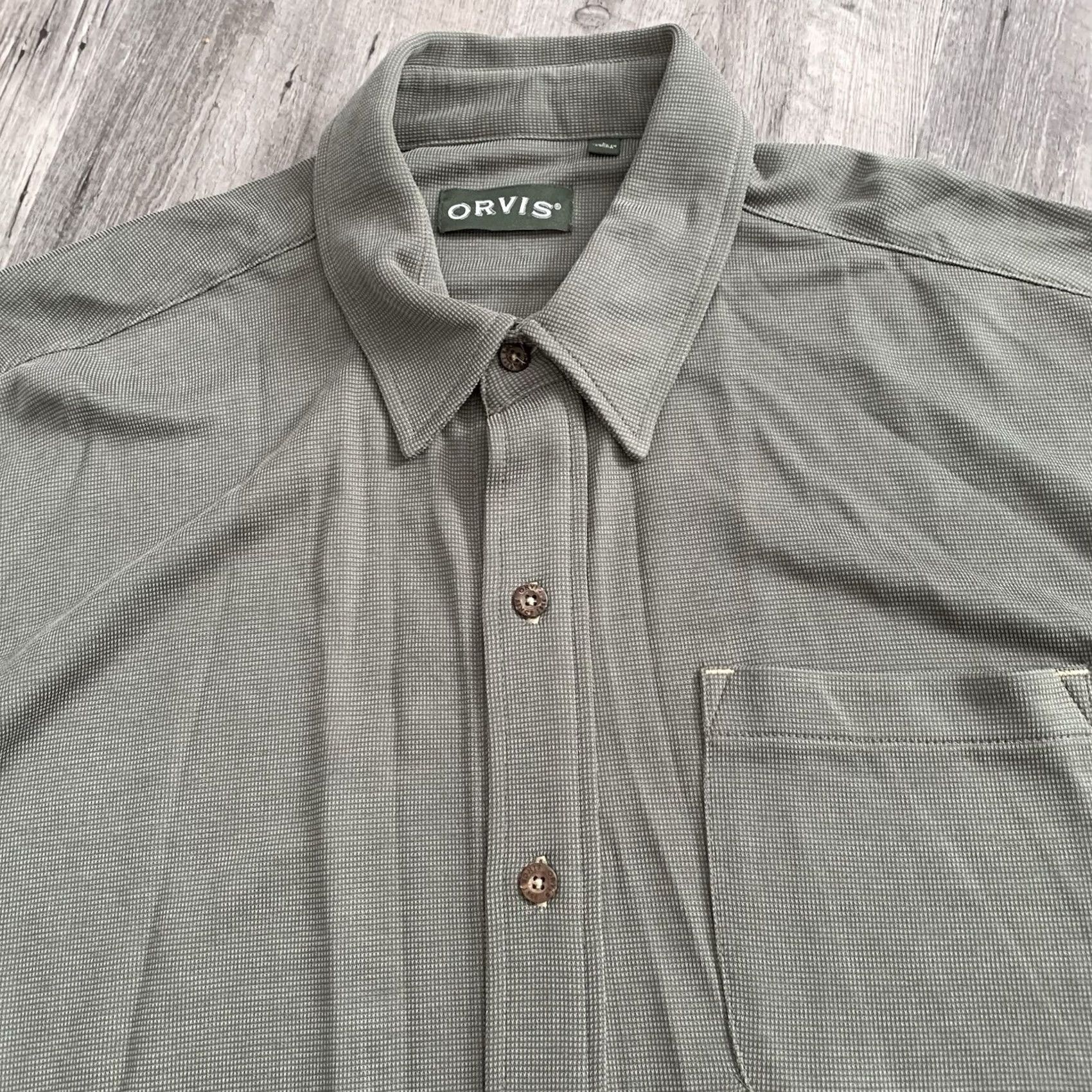 Orvis Orvis Mens Shirt Large Short Sleeve Button Up Sage Green Tencel Knit Casual Size US L / EU 52-54 / 3 - 6 Thumbnail