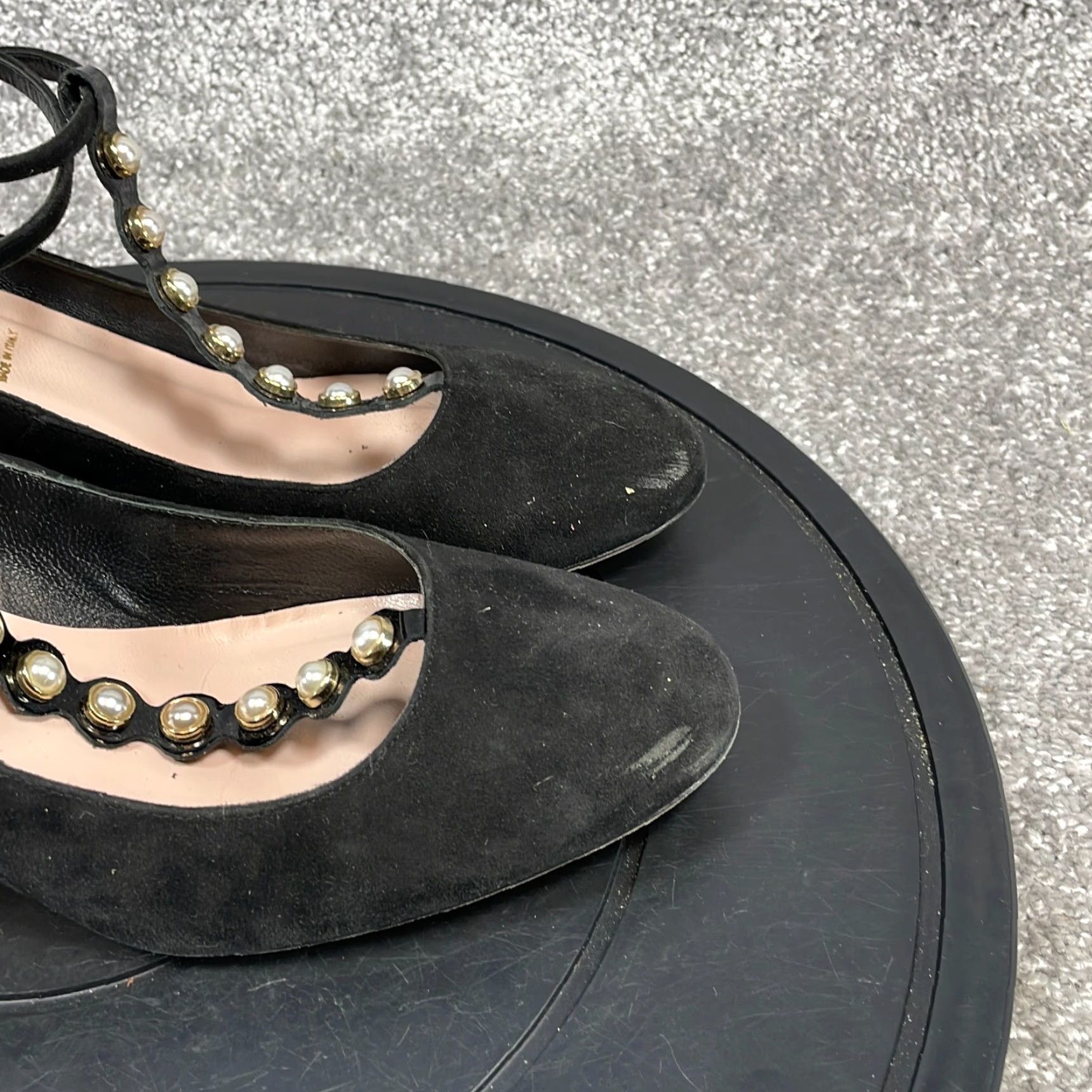 Melissa Kate Spade Heels Women's Size 9.5 M Elissa Pearl Buckle T-Strap Black Suede Size US 10 / IT 40 - 5 Thumbnail