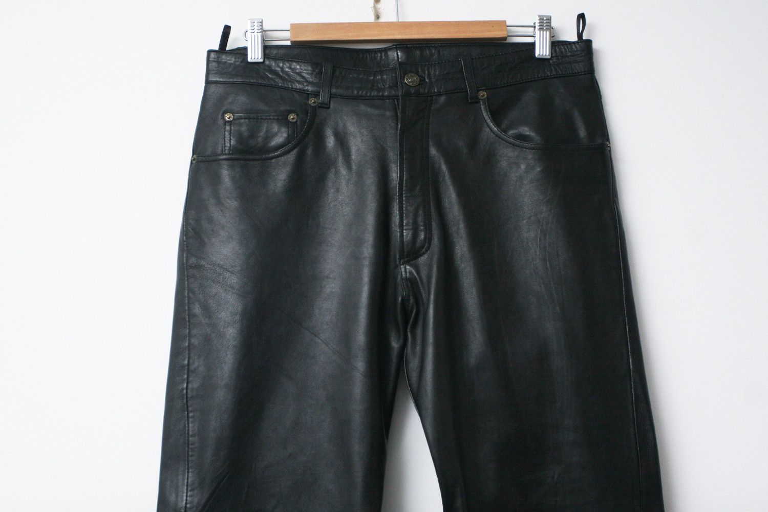 Genuine Leather Vintage Black Leather Pants Straight Rock Avant Garde 33 Size US 33 - 2 Thumbnail