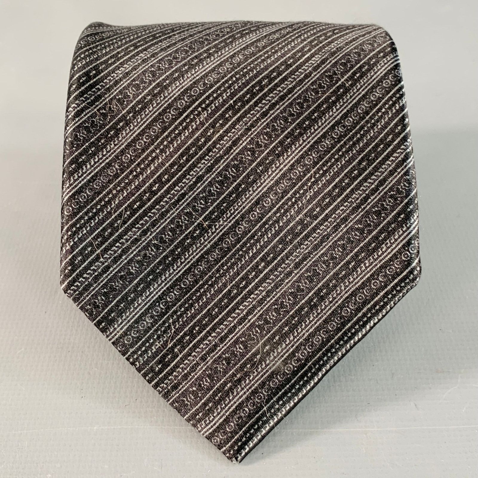Brioni BRIONI One Size Black Grey Diagonal Stripe Silk Satin Tie Size ONE SIZE - 2 Thumbnail