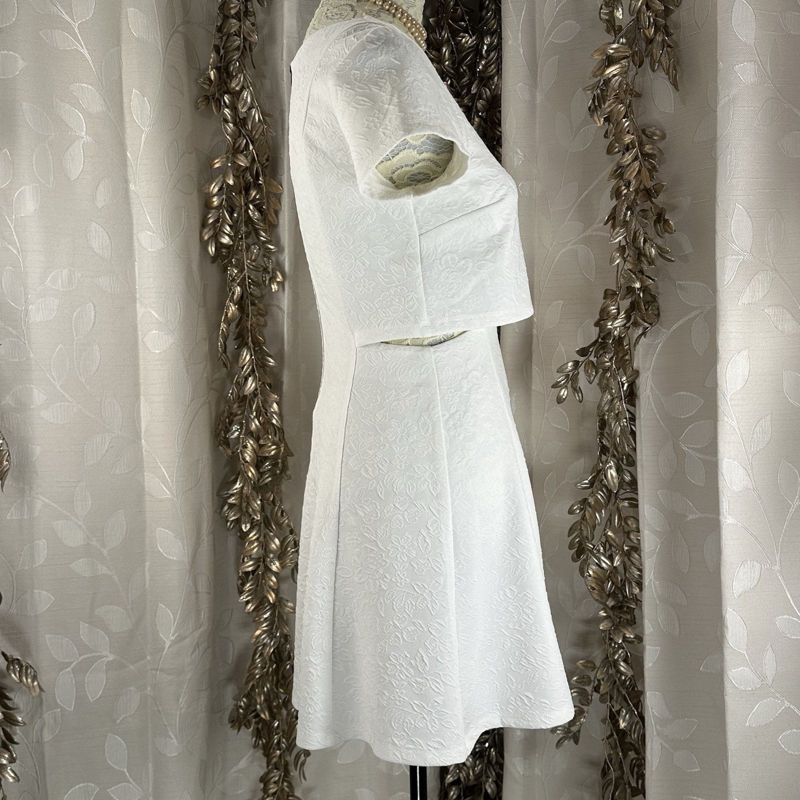 Other Hem & Thread White Jacquard Textured Fit & Flare Dress Small Size S / US 4 / IT 40 - 2 Thumbnail