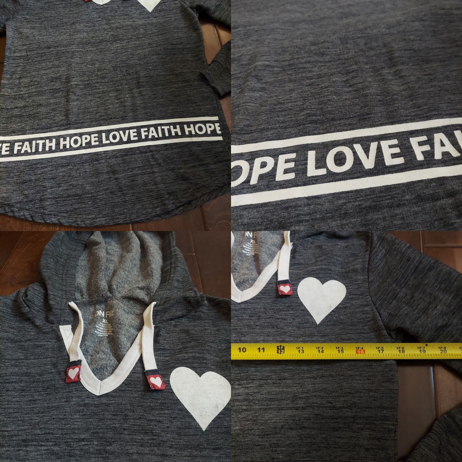 Hope On Fire Women's Gray V-Neck "Faith, Hope, Love" Hoodie Sweater XL Sweatshirt, Pullover, Long Sleeve, Casual Winter Wear, Guatemala B790 Size XL / US 12-14 / IT 48-50 - 8 Thumbnail