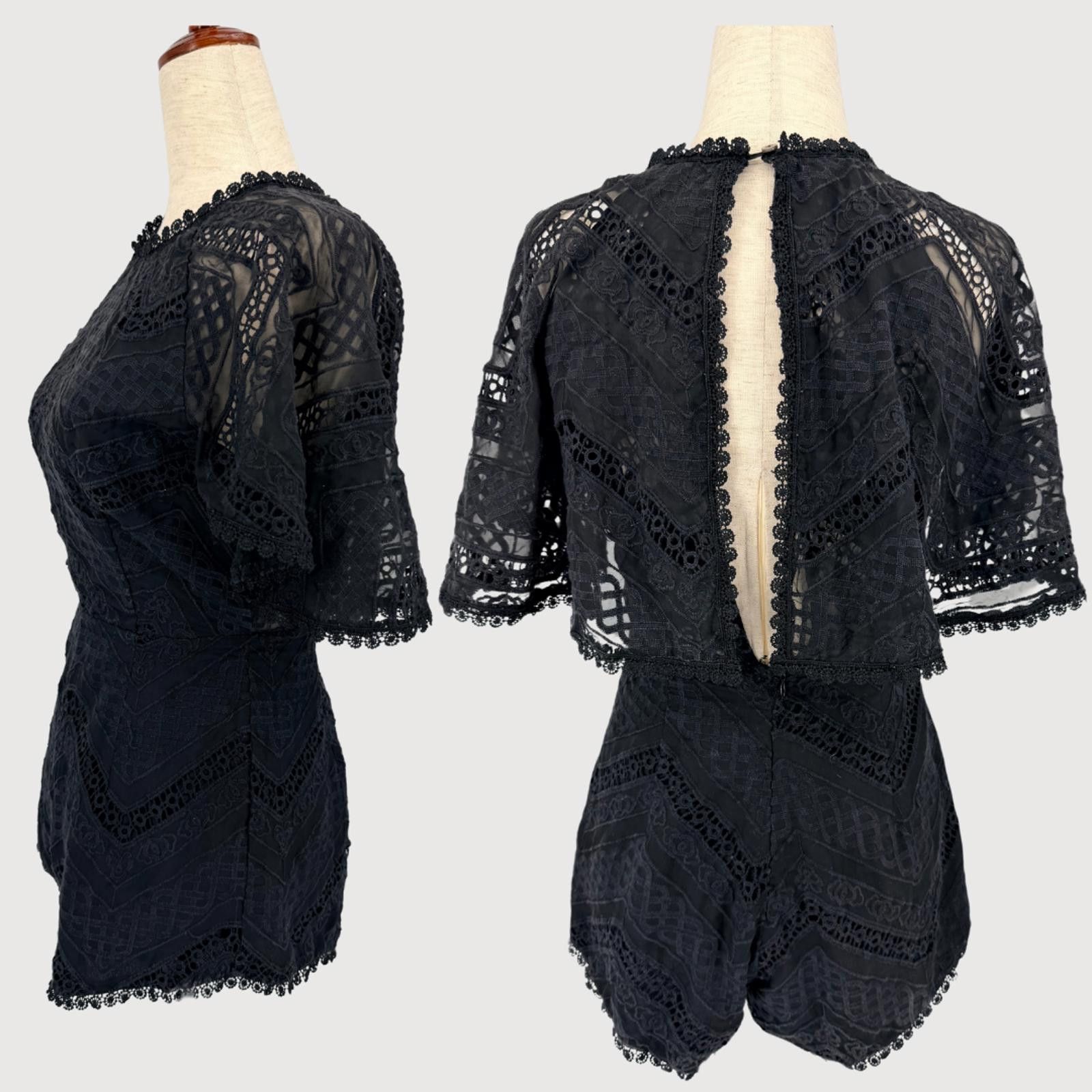 Other Line & Dot Lace Romper Black Scalloped XS Size 26" / US 2 / IT 38 - 4 Thumbnail