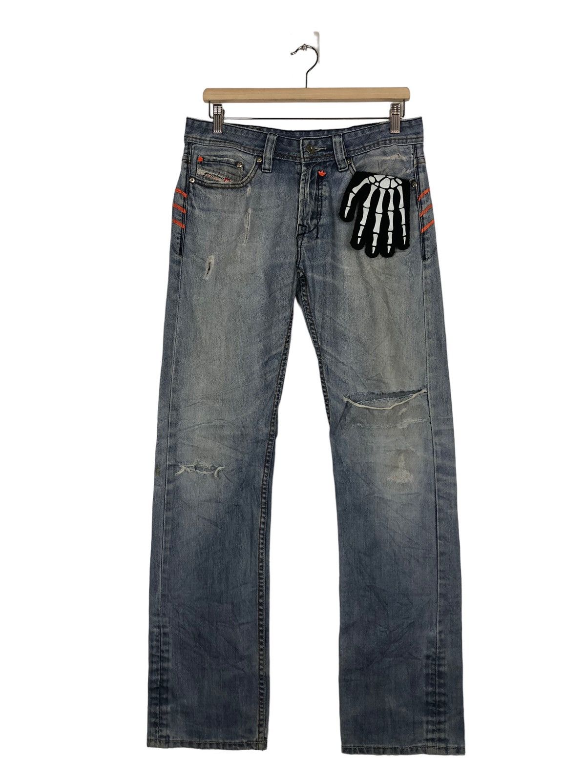 Adidas 🔥RARE DISTRESSED DENIM JEANS DIESEL X ADIDAS STREETWEAR Size US 30 / EU 46 - 1 Thumbnail