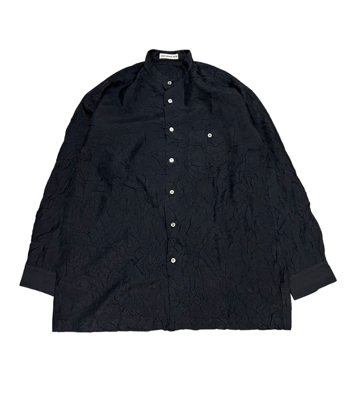 image of S/s 2009 Issey Miyake Crinkle Shirt Mandarin Collar in Black, Men's (Size Medium)