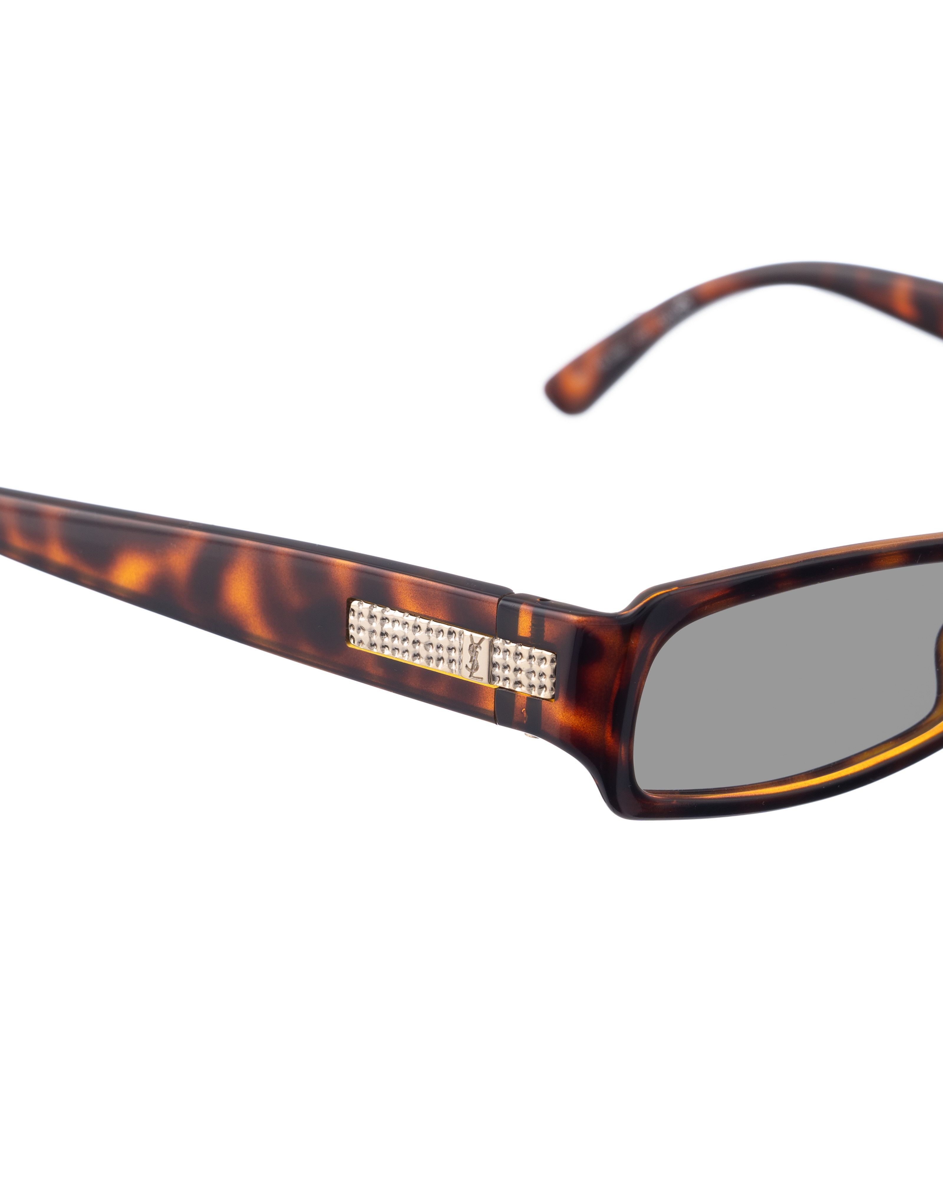 Yves Saint Laurent Yves Saint Laurent 00s Dark Havana Sunglasses & Silver Logo Size ONE SIZE - 3 Thumbnail