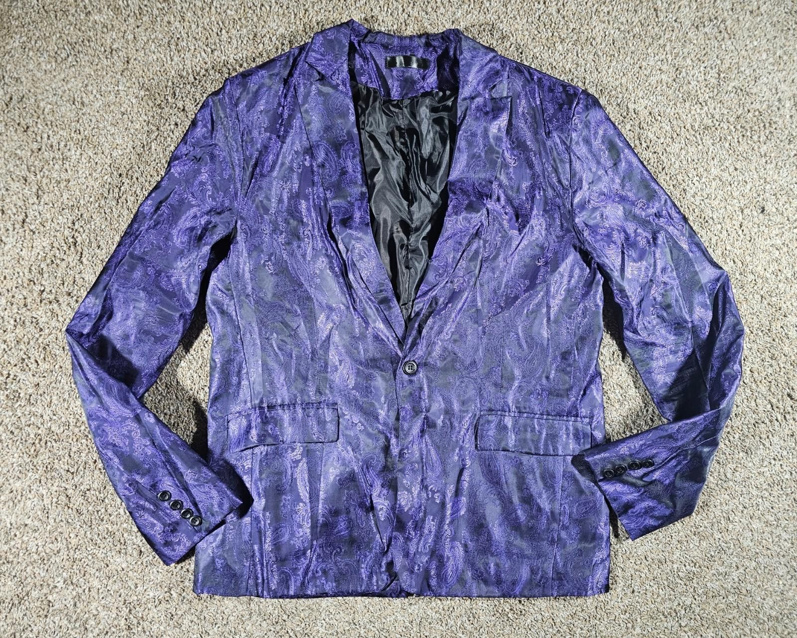 The Unbranded Brand Purple Paisley 1 Button Blazer Approx 48 Chest Size 48R - 1 Thumbnail