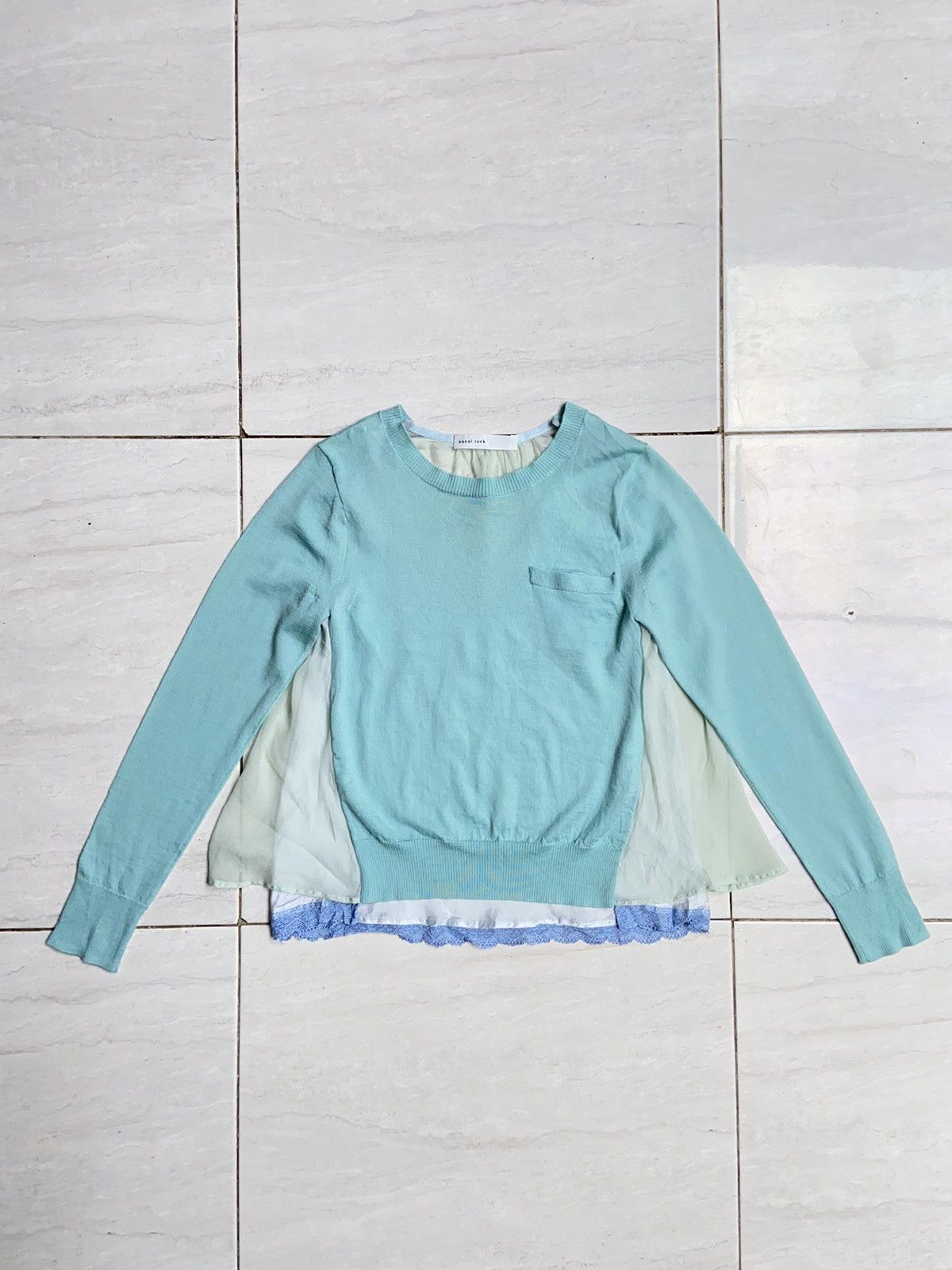 image of Sacai Luck Mint Green Long Sleeve T-Shirt, Women's (Size XS)