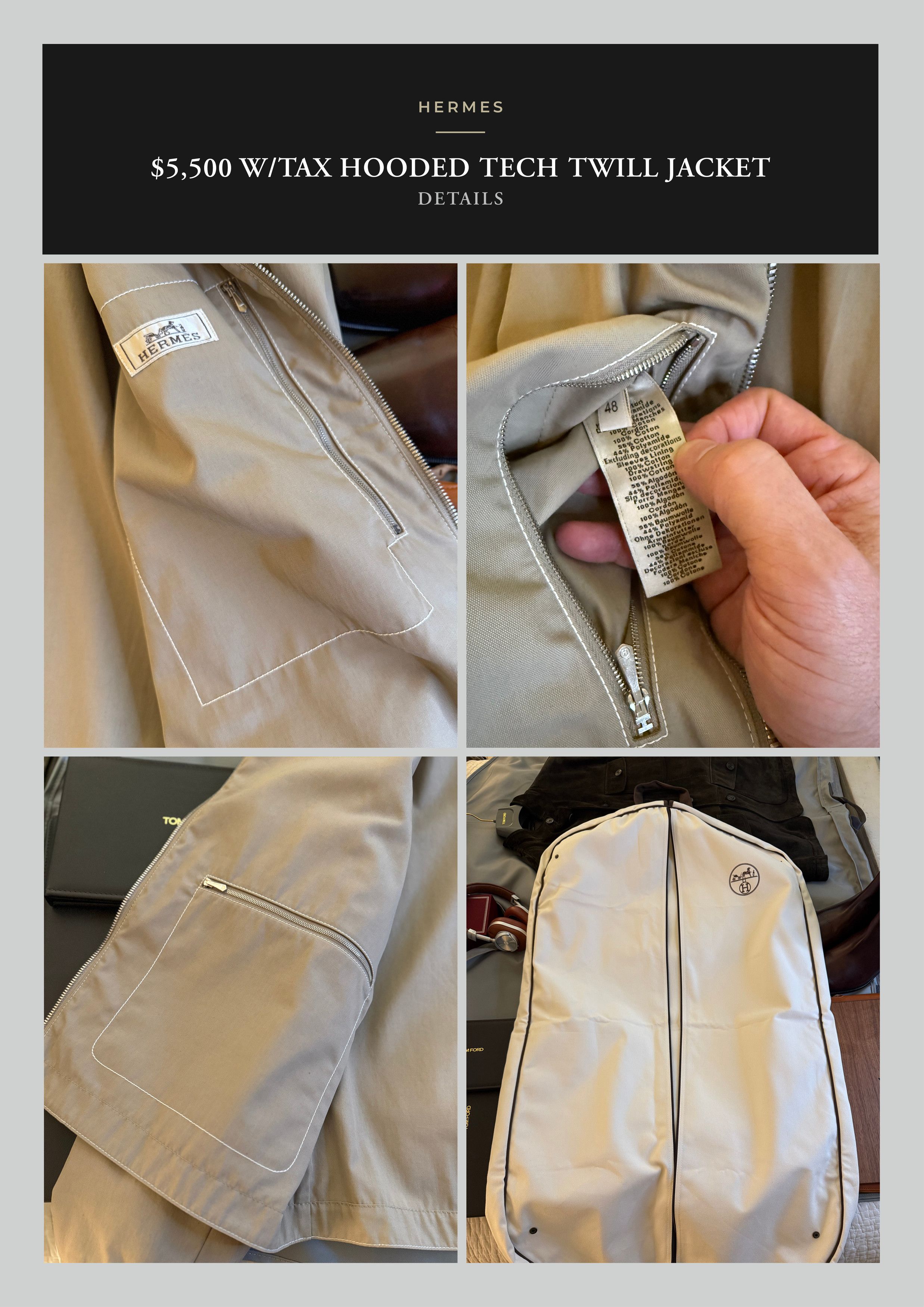 Hermes Best Dressed Rare $5,500 w/tax Hooded Tech Twill Jacket Size US M / EU 48-50 / 2 - 22 Thumbnail