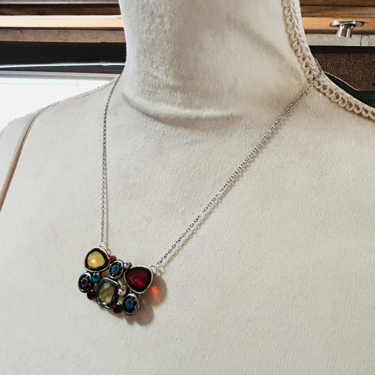 Handmade Handcrafted repurpose colorful pendant on chain necklace Size ONE SIZE - 3 Thumbnail