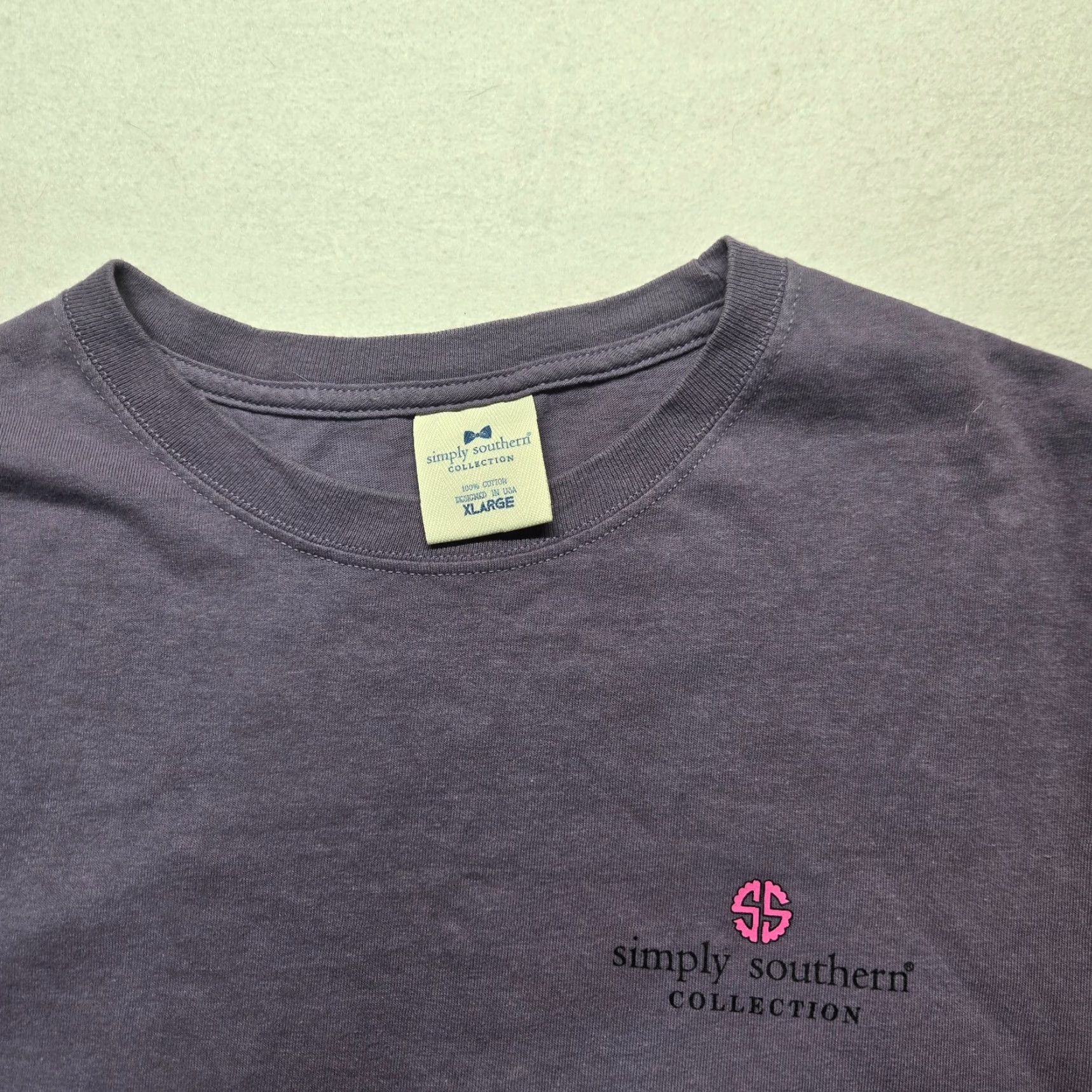 Vintage Simply Southern Women's XL Tee T-Shirt Purple "Let's Stay Home and Cuddle" Short Sleeve Crew Neck Casual Python Pink 2020s Size XL / US 12-14 / IT 48-50 - 3 Thumbnail