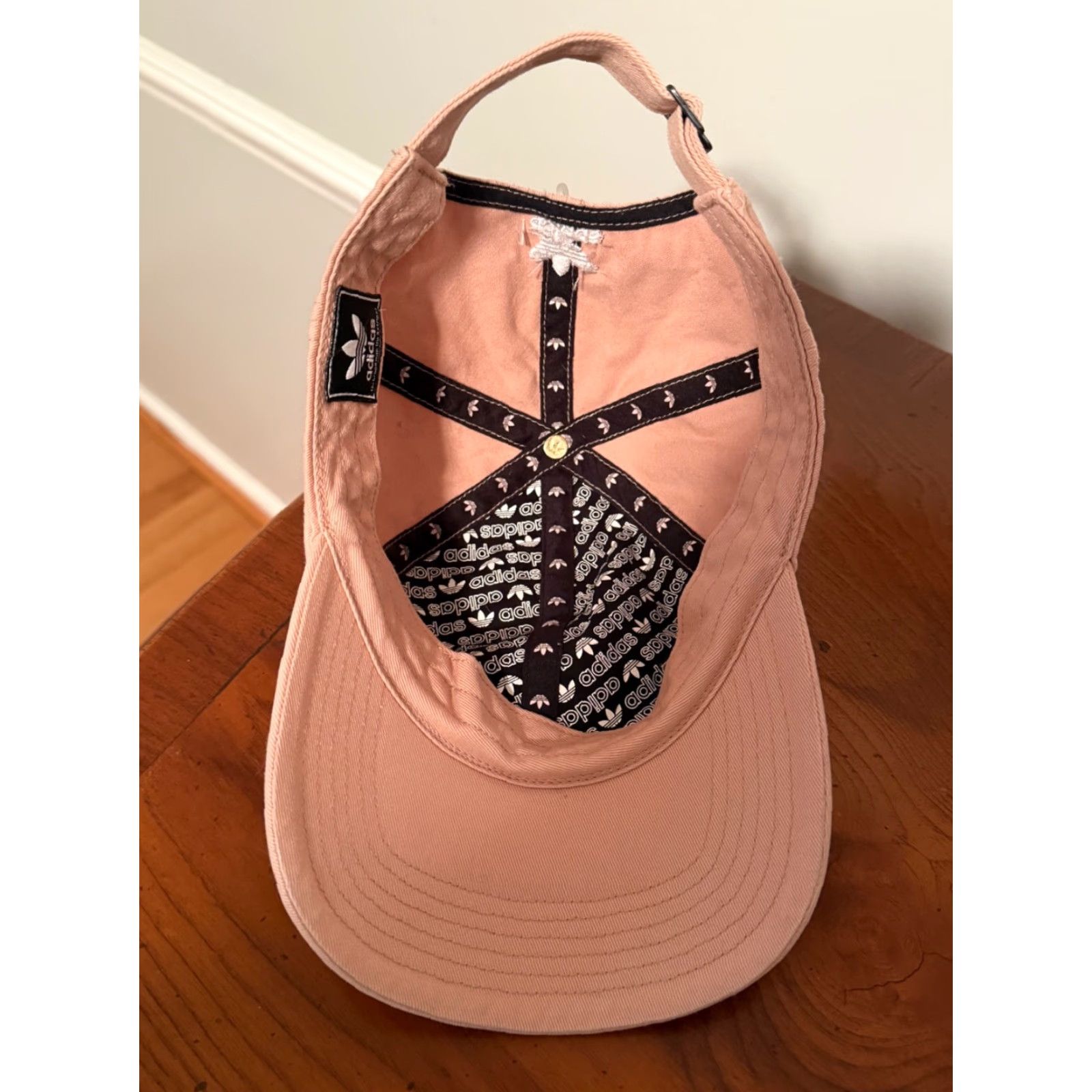 Adidas Adidas Women’s Relaxed Mini Logo Strap-Back Hat Peach EUC Baseball Cap Adjustable 100% Cotton Canvas Beige Logo Size ONE SIZE - 4 Thumbnail