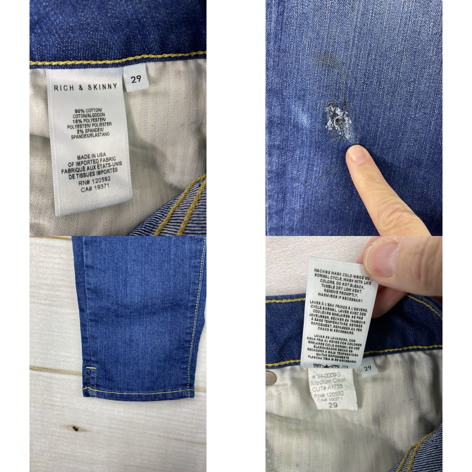 Vintage Rich & Skinny Jeans Women Dark Wash Sz 29 Low Rise Ankle Distressed Stretch 5-Pocket Denim Size 29" - 8 Thumbnail