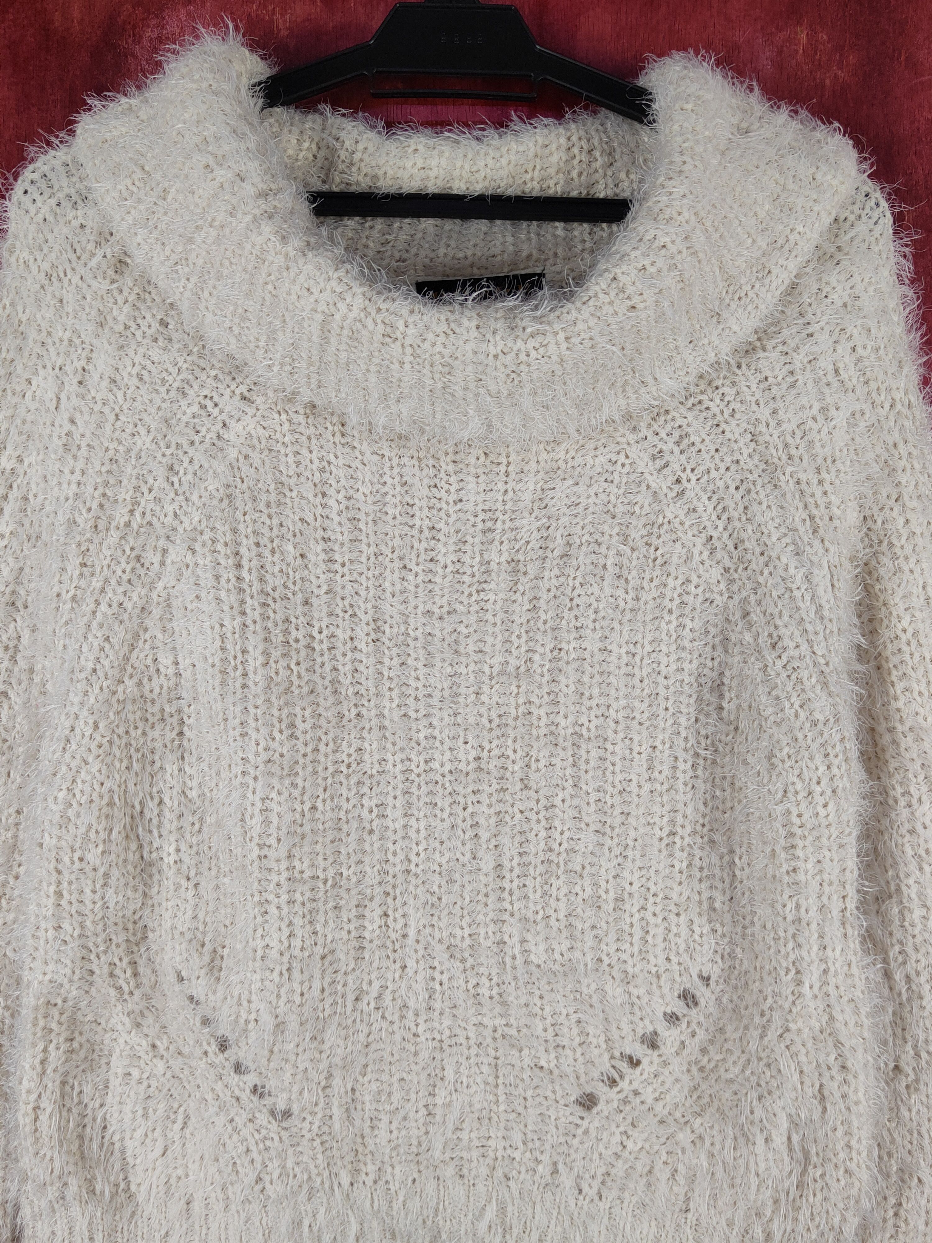 Homespun Knitwear Gorge Cream Shag Shaggy Fur Mohair Knitwear #S2275 Size S / US 4 / IT 40 - 2 Thumbnail