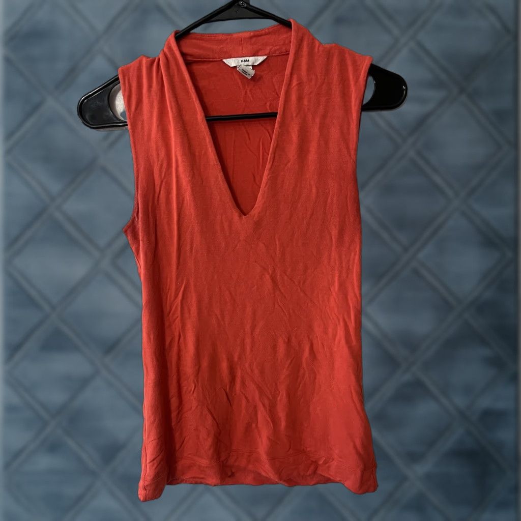 H&M H & M Blouse Top Sleeveless V-Neck Chiffon Orange Small Size S Sz Size S / US 4 / IT 40 - 1 Thumbnail