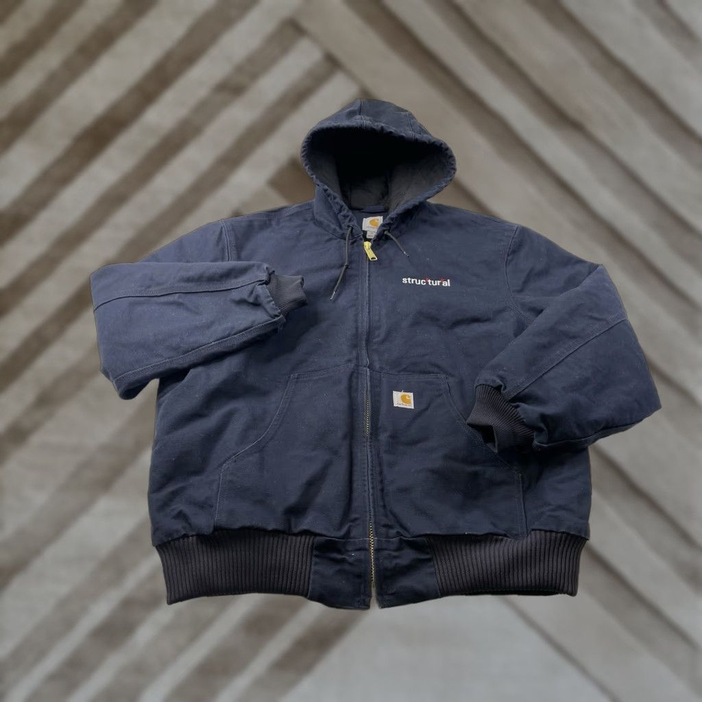 Carhartt Carhartt Hooded Jacket Mens XL Canvas Duck 103940 DNY Black Quilted Zip Coat Workwear Size US XL / EU 56 / 4 - 1 Thumbnail