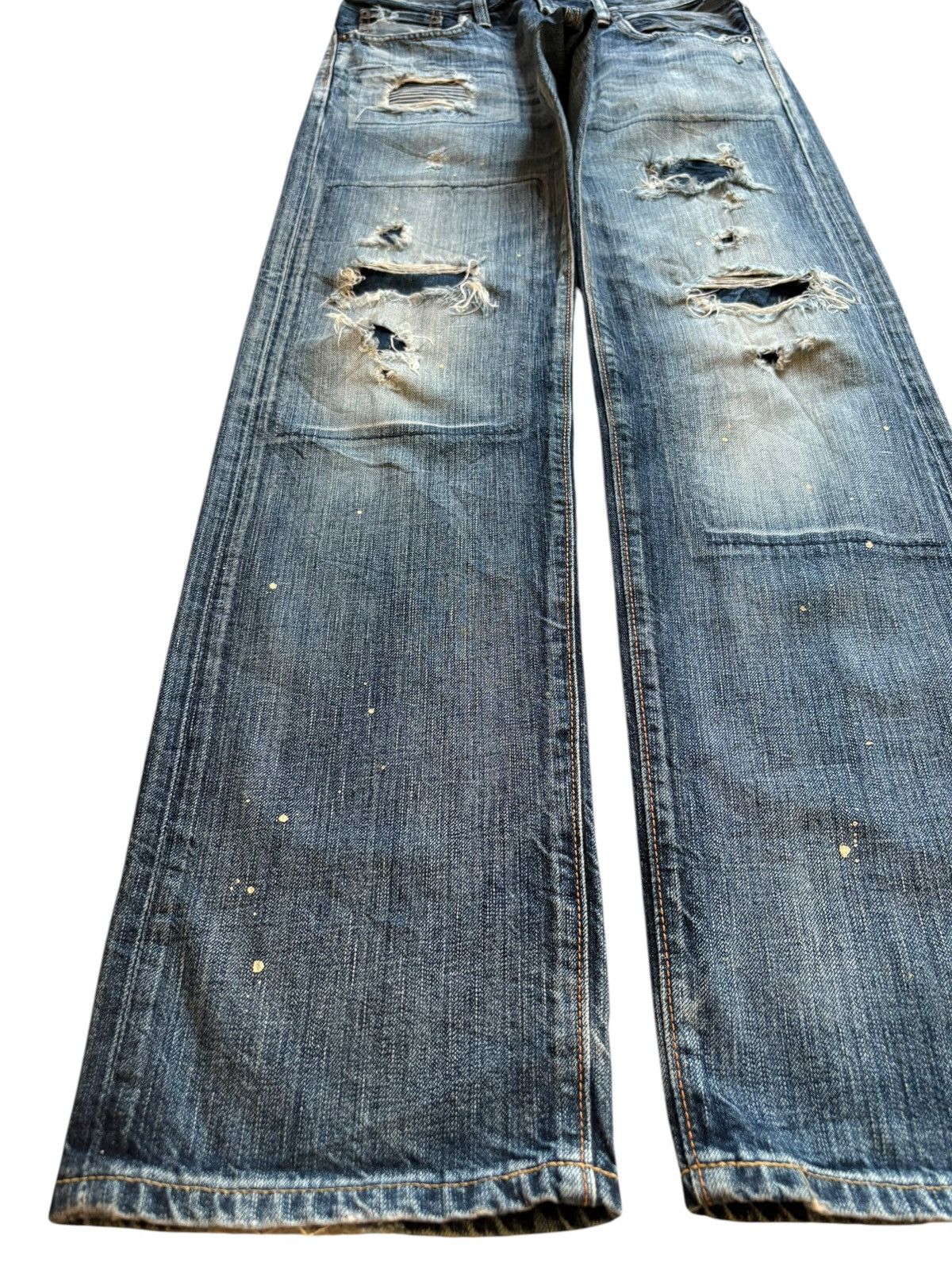 Edwin × Japanese Brand Rebel Vintage Edwin 503 Paint Patch Distress Rip Loose Jean Size US 29 - 6 Thumbnail