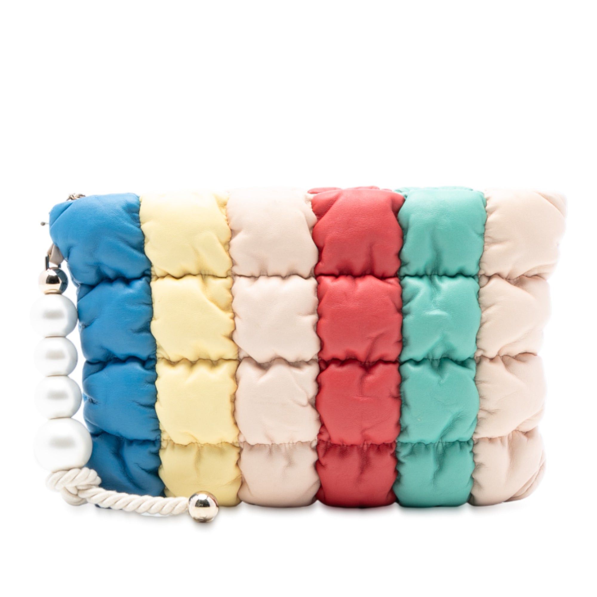 CC Multicolore Padded Lambskin Faux Pearl Clutch