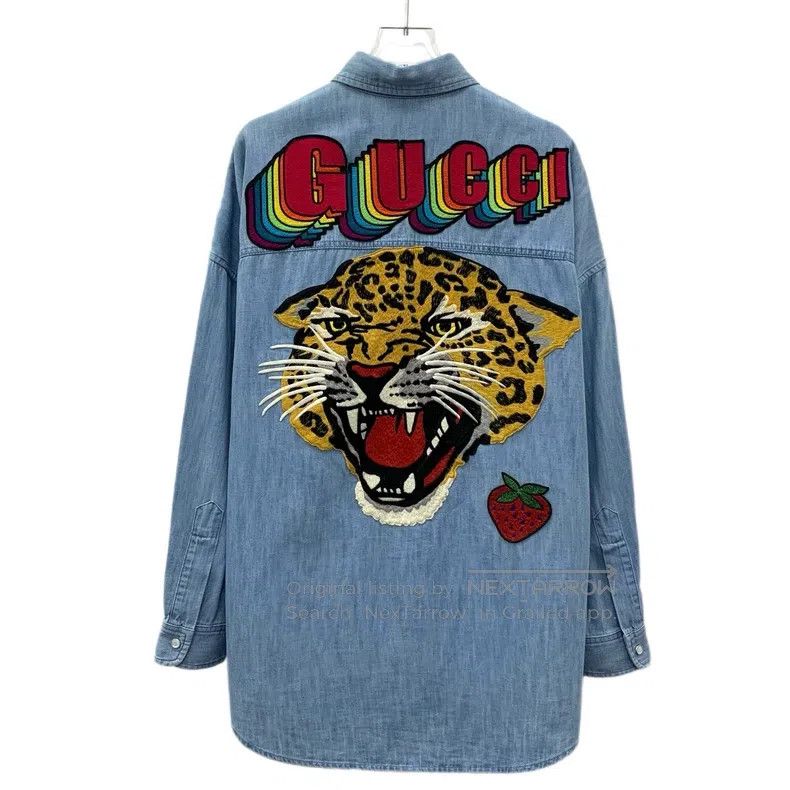 Gucci Gucci Blue logo letter leopard embroidery cotton lapel sin Size XS / US 0-2 / IT 36-38 - 2 Thumbnail
