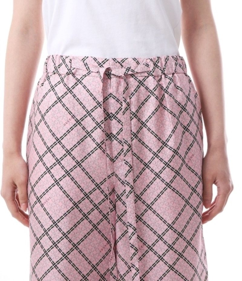 Gucci o1la5ras0526 Printed Silk Twill Trousers in Pink Size 26" / US 2 / IT 38 - 5 Thumbnail