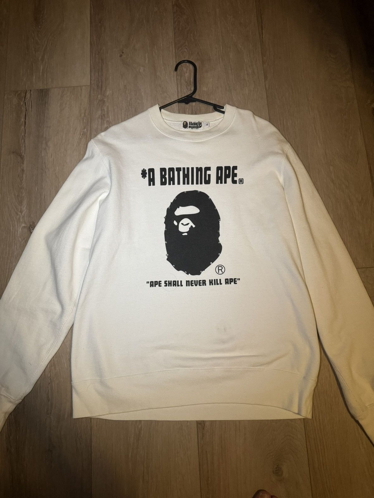 image of Bape Crystal Stone Ape Head Crewneck in White, Men's (Size XL)