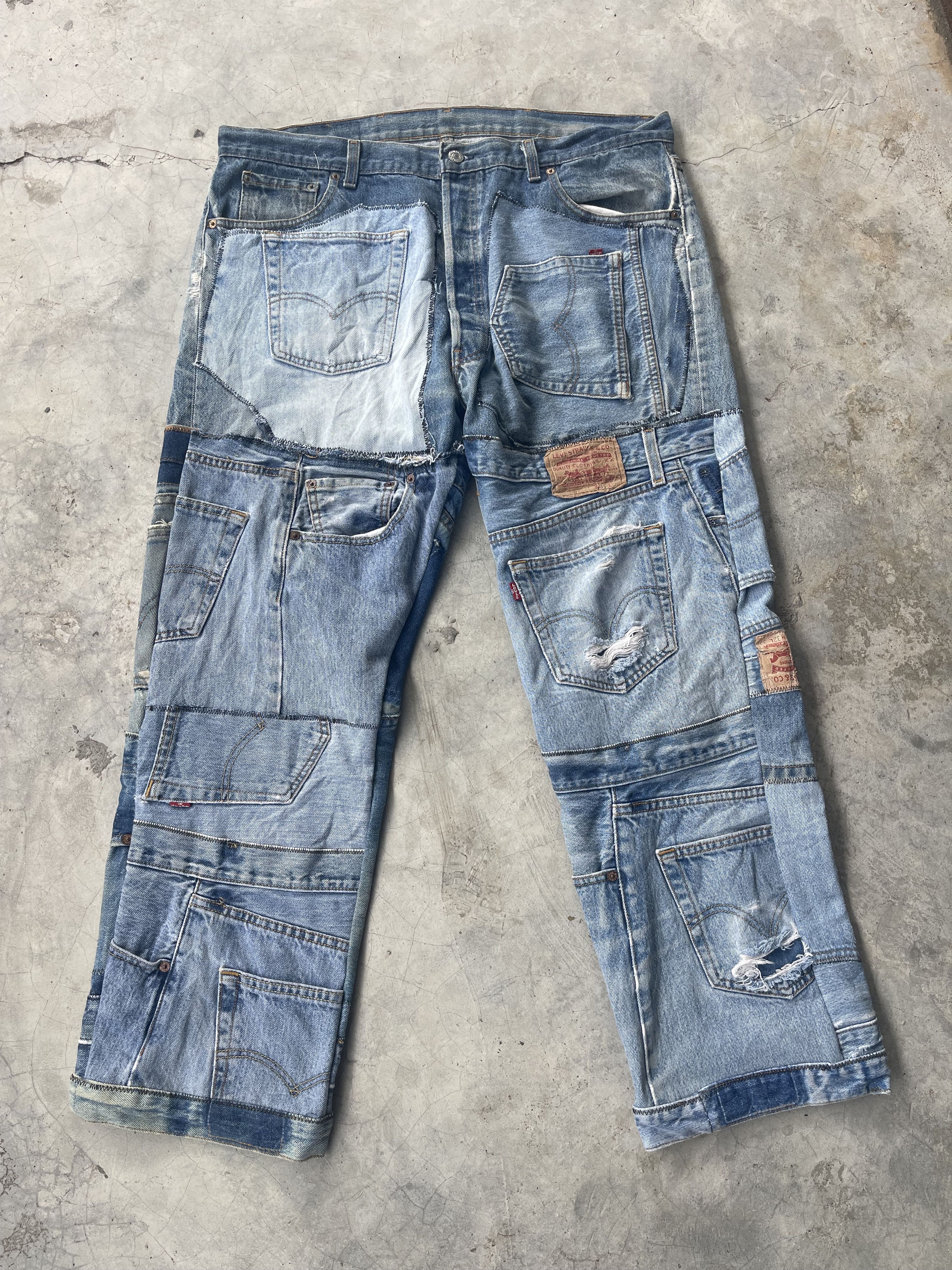 Levi's Vintage Clothing Vintage Levis 501 Reconstruct Patchwork Distressed Sz 42 Size US 42 / EU 58 - 2 Thumbnail