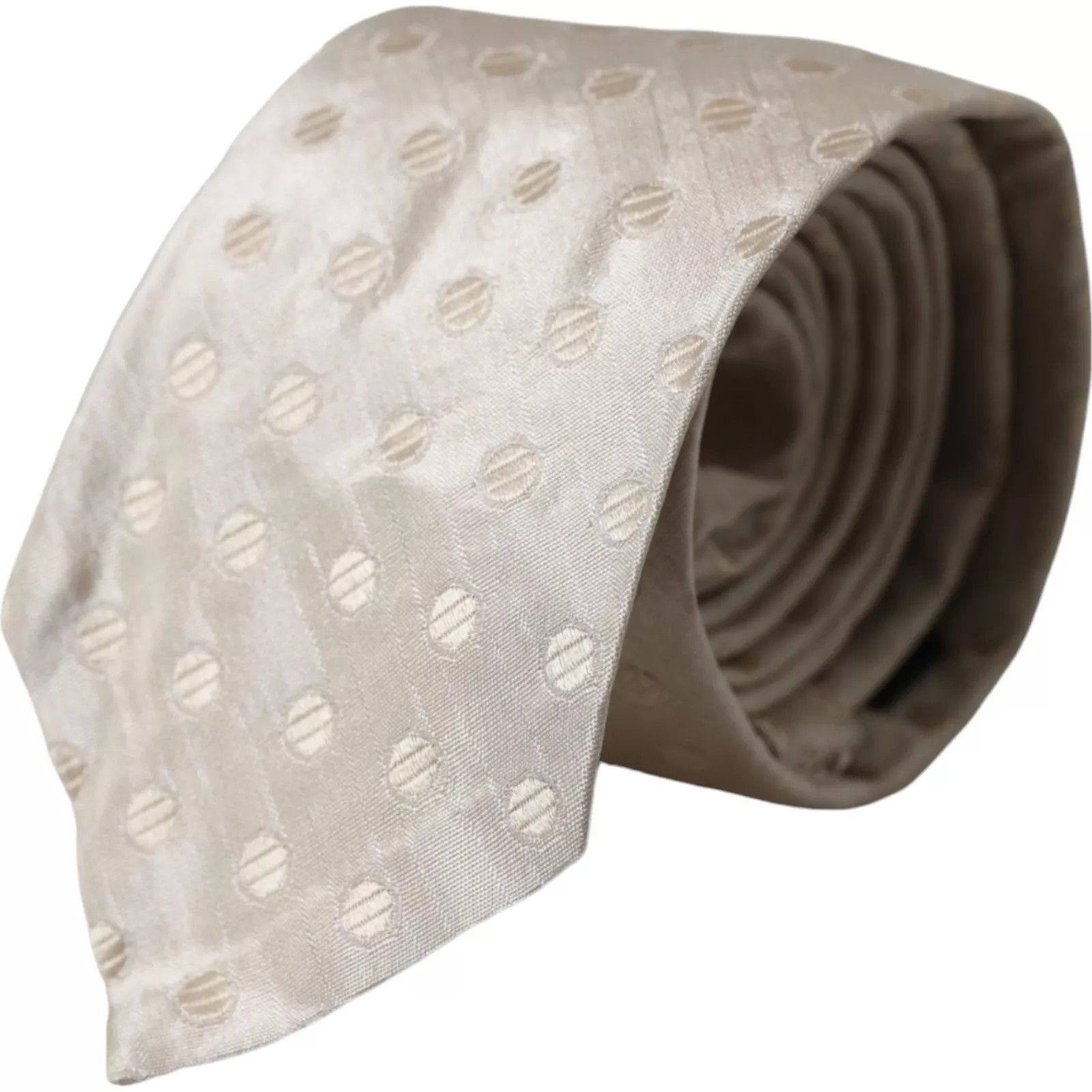Dolce & Gabbana Beige Dotted Silk Classic Adjustable Men Men's Tie Size ONE SIZE - 1 Thumbnail