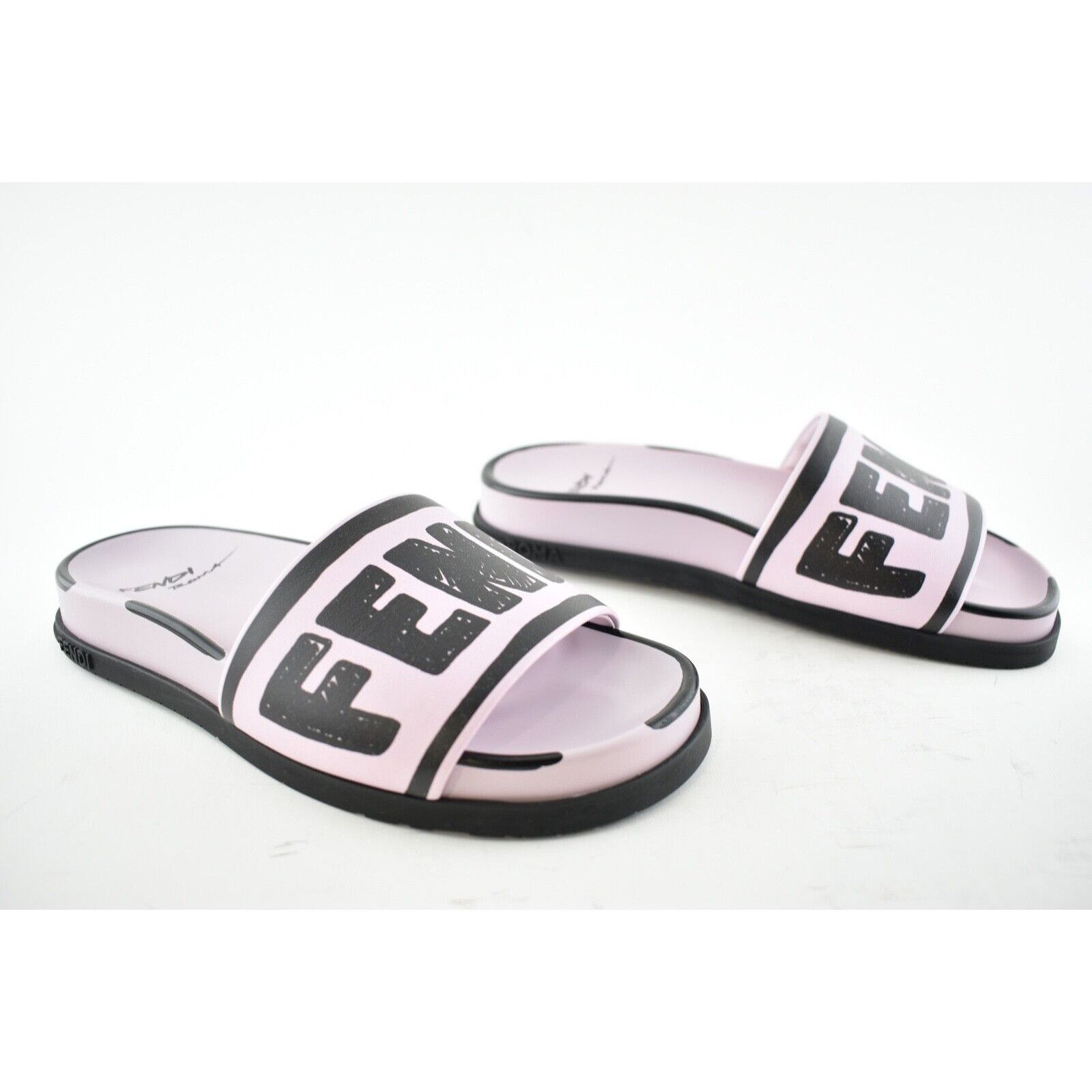Fendi Fendi Joshua Vides Pink Black Leather Logo Mule Slide Flat Size US 5 / IT 35 - 4 Thumbnail