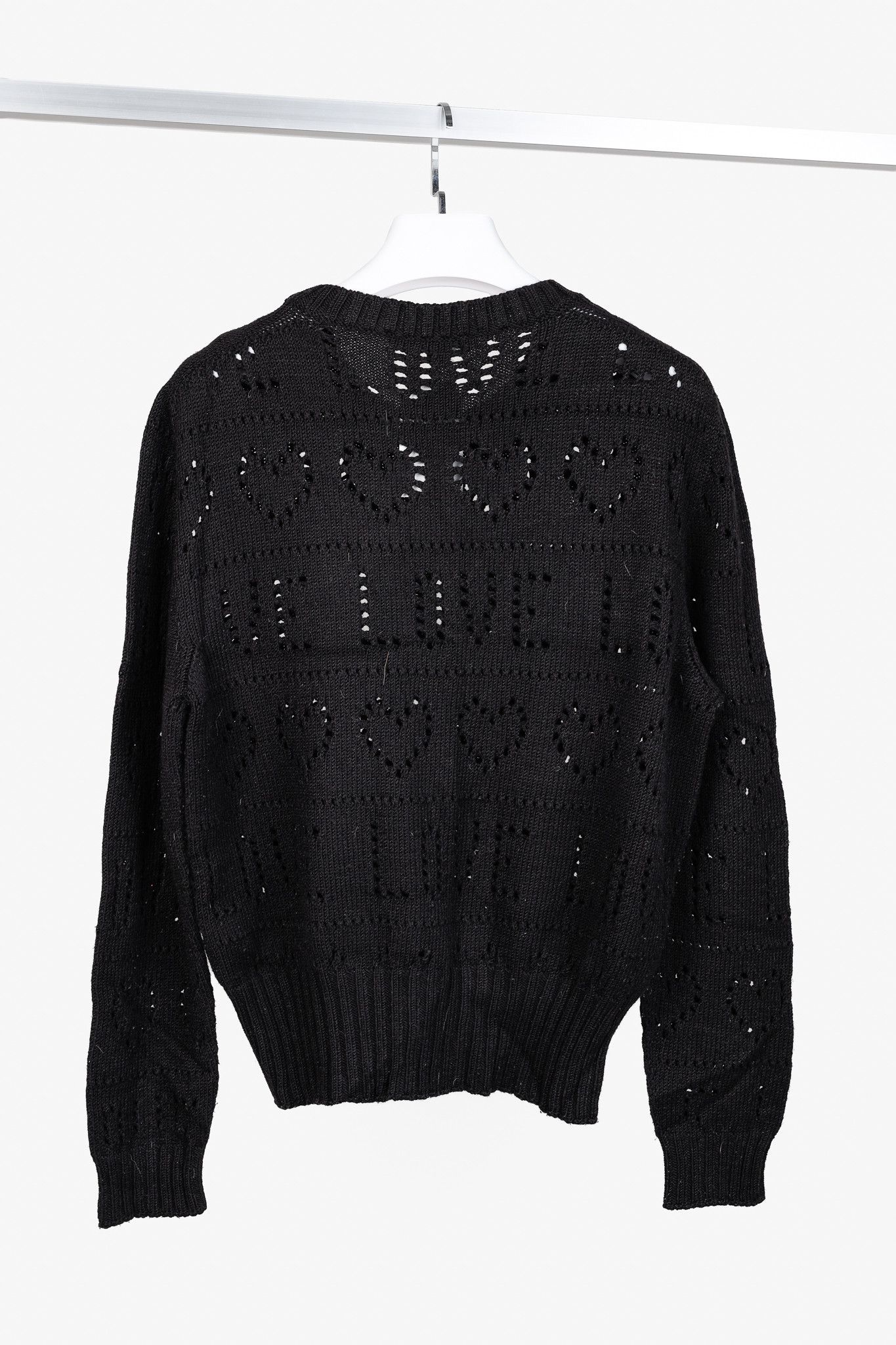 Love Moschino Love Moschino Black Pointelle Knit Long-Sleeve Sweater Size L / US 10 / IT 46 - 2 Thumbnail