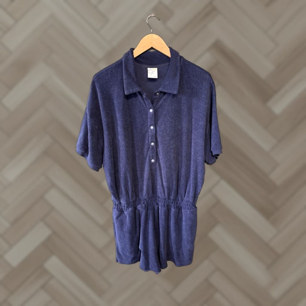 Vintage Aerie Offline Blue Short Sleeve Collared Romper Size L Women Size 36" / US 14 / IT 50 - 1 Thumbnail