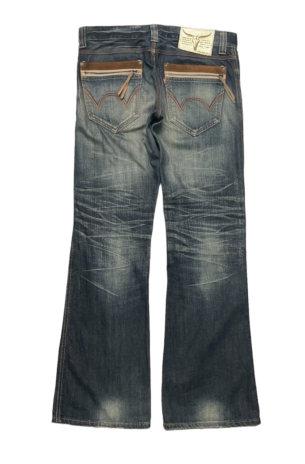 Edwin 2000s EDWIN BLUE TRIP FLARE PANT DISTRESSED Size US 35 - 3 Thumbnail