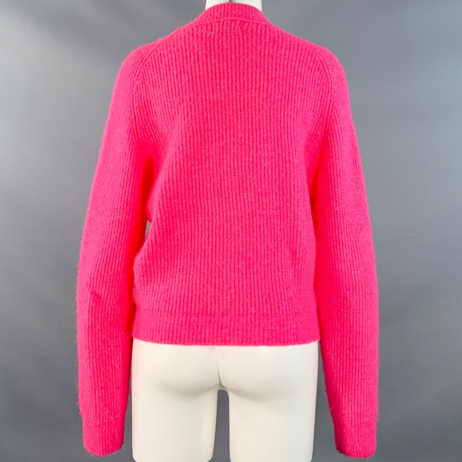 Ganni GANNI M Hot Pink Alpaca Blend Rhinestones Cropped Cardigan Size M / US 6-8 / IT 42-44 - 4 Thumbnail