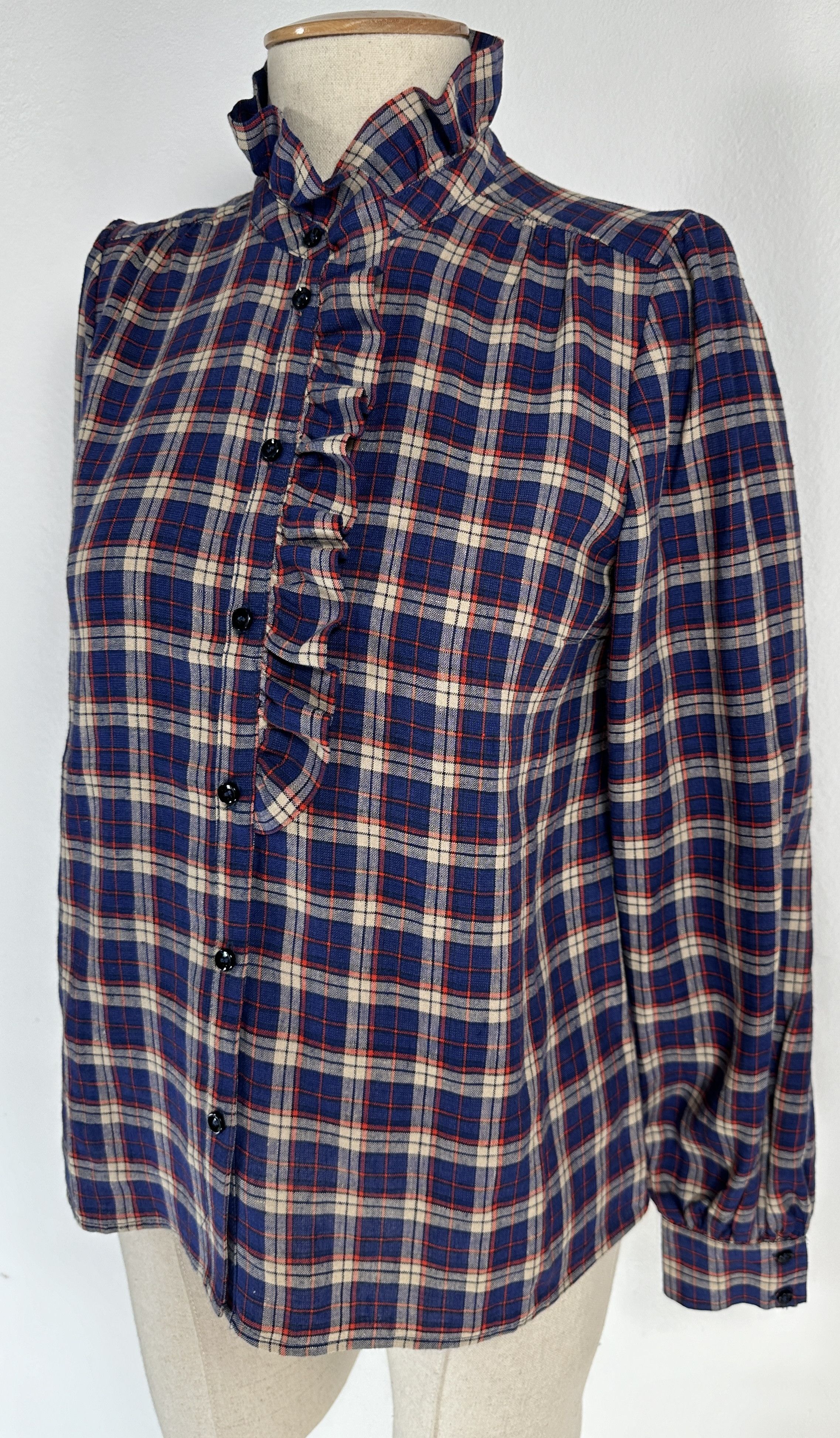 Sezane Linen Tartan Blue Shirt Size S / US 4 / IT 40 - 2 Thumbnail
