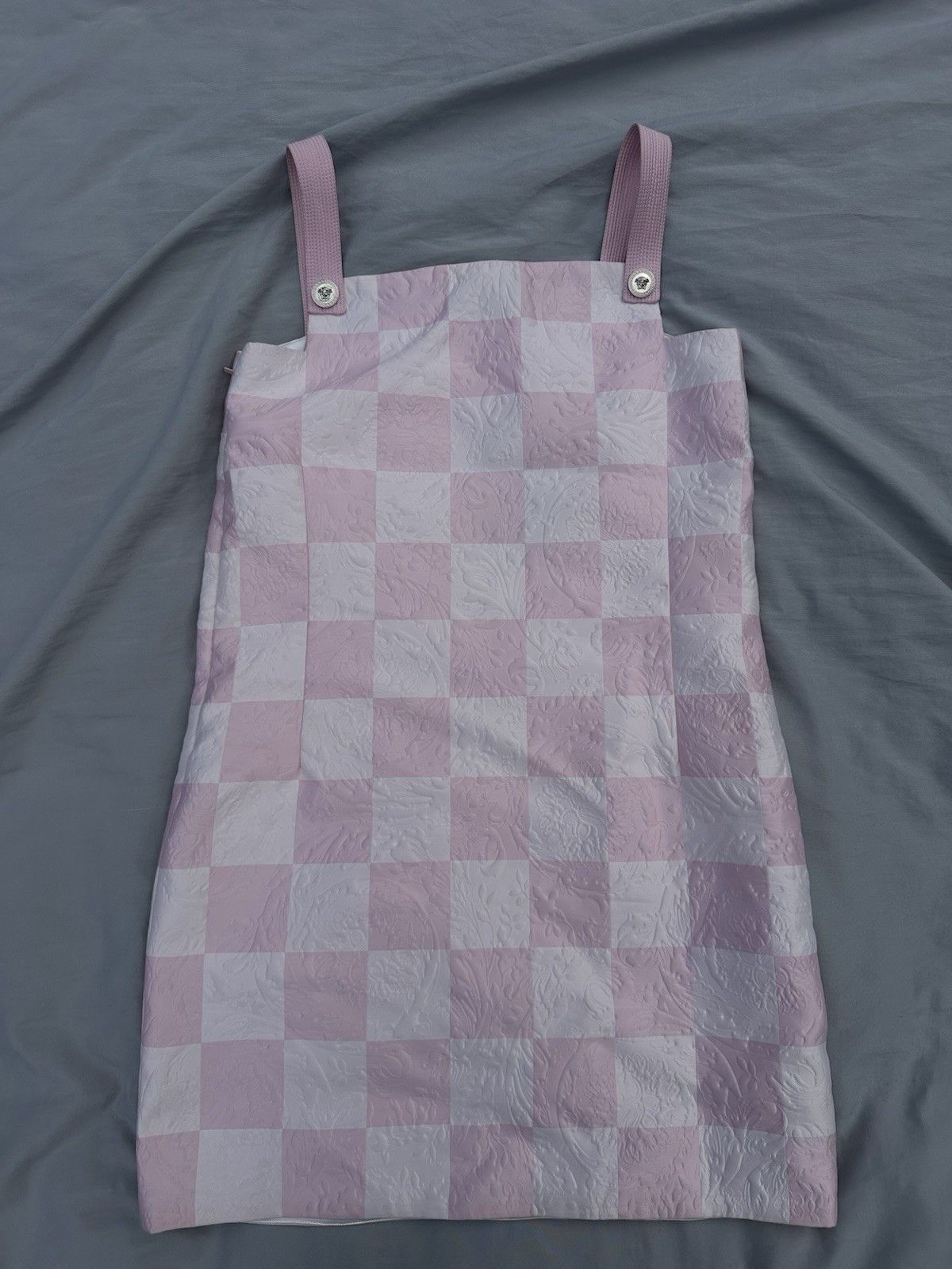 Versace Versace White And Pink Checkered Cress With Embossed Vines Size S / US 4 / IT 40 - 2 Thumbnail