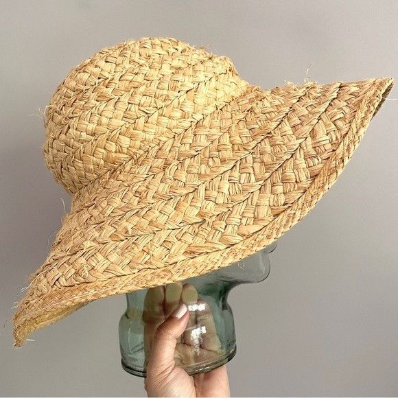 Vintage Vintage Natural Straw Raffia Floppy Large Brimmed Hat - O/S Size ONE SIZE - 3 Thumbnail