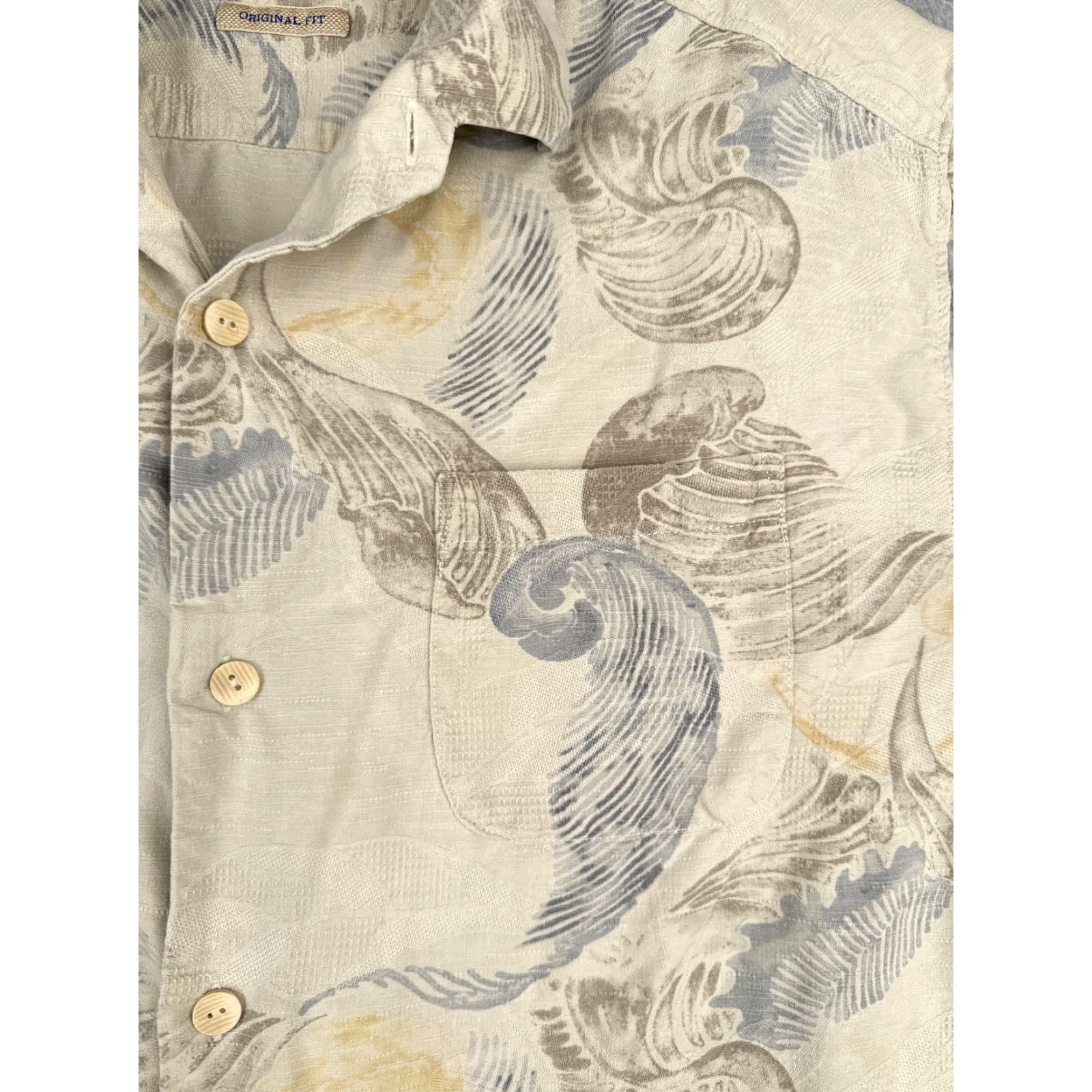 Tommy Bahama Tommy Bahama Shirt Men Large Ivory Waves 100% Silk Button Up Hawaiian Pocket Shirt (L) Ivory Silk Beach Designer Hawaiian Mens Size US L / EU 52-54 / 3 - 6 Thumbnail