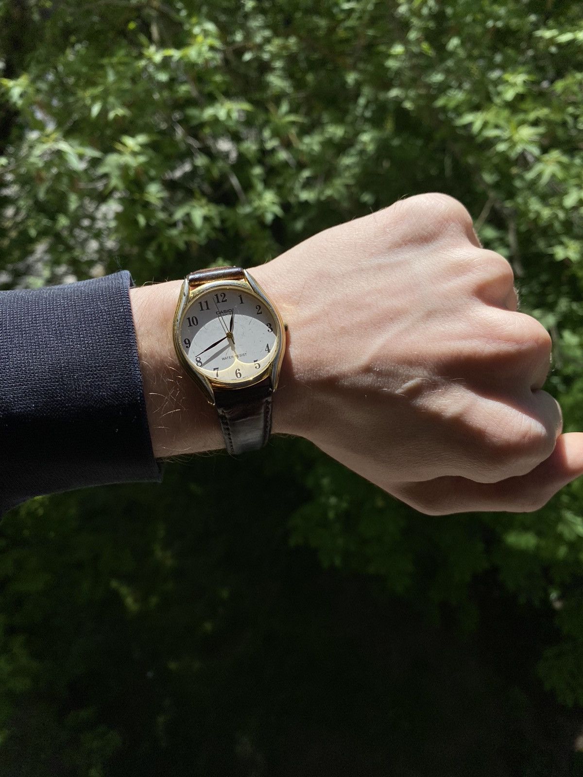 Casio Quartz Mtp-1092 Gold Tone Watch Leather Strap 35Mm in White, Men's